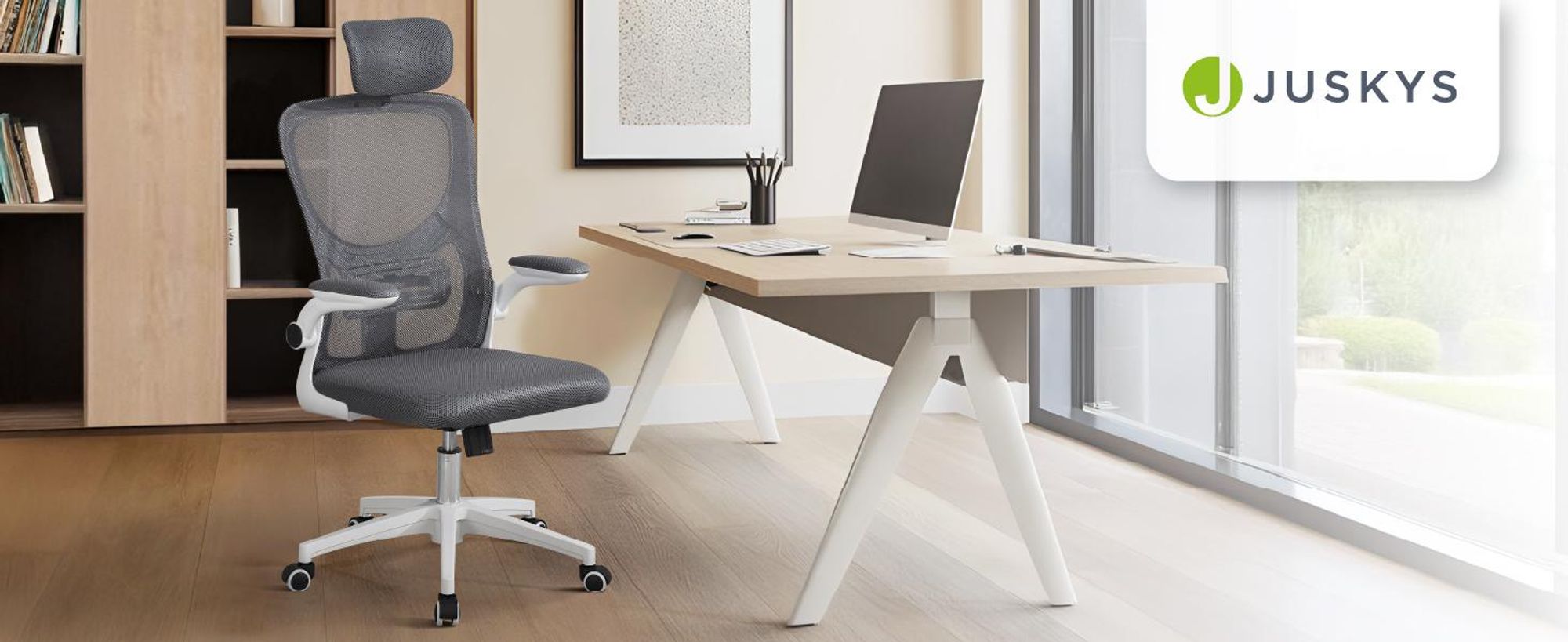 Juskys Bürostuhl Baltimore mit Rollen & Armlehne - ergonomisch & höhenverstellbar - Grau
