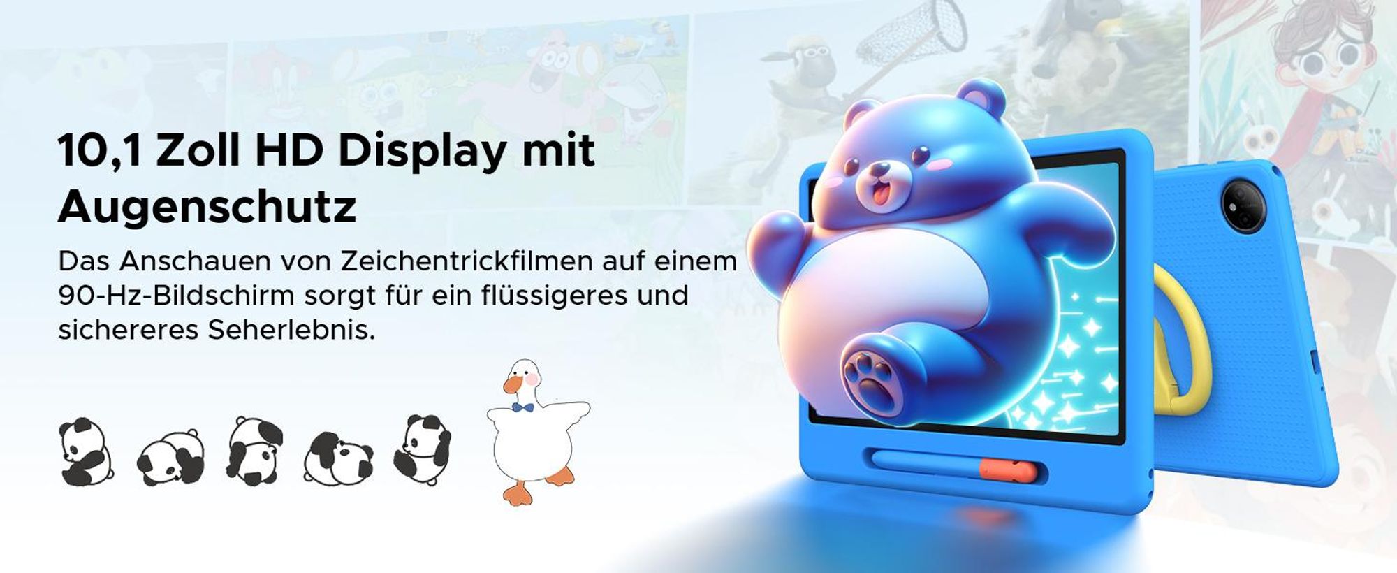POCKAM P10 Kids 10.1" Tablet, Gemini AI, Android 16, 32(6+26)GB RAM+64GB ROM/TF 2TB, 7000mAh, WiFi Tablet für Kind mit Kindgerechte Hülle und Stift