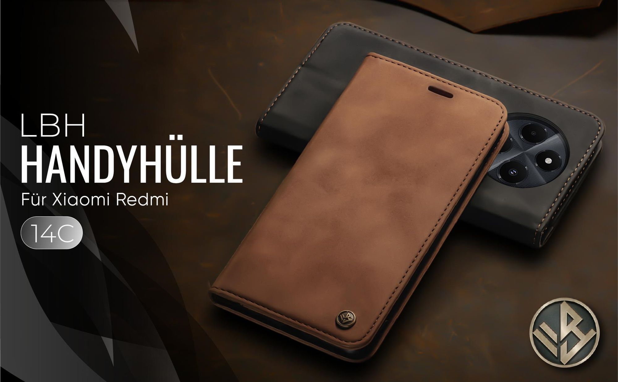 Hochwertige Klapphülle für Xiaomi Redmi 14C im klassischen Design