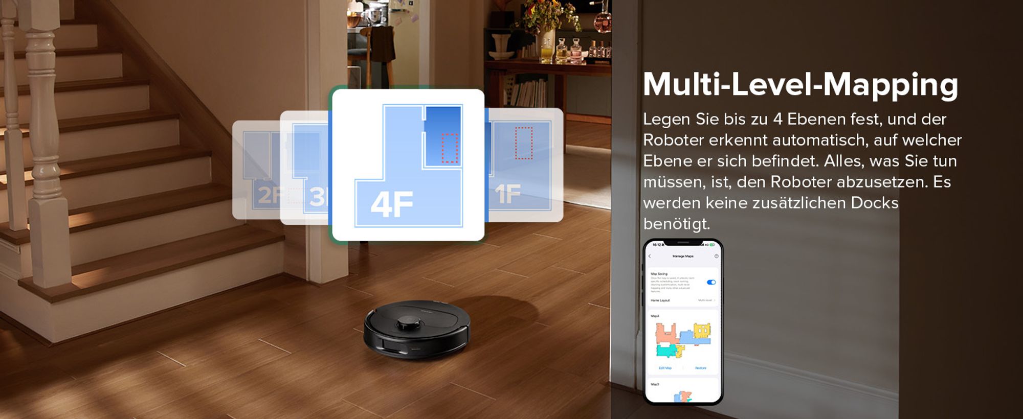 Roborock QV 35S Staubsauger Roboter, 10.000Pa Saugroboter (Upgrade von Qrevo Plus), Anti-Tangle-Bürsten, Anhebbare Schleudermopps (Schwarz)