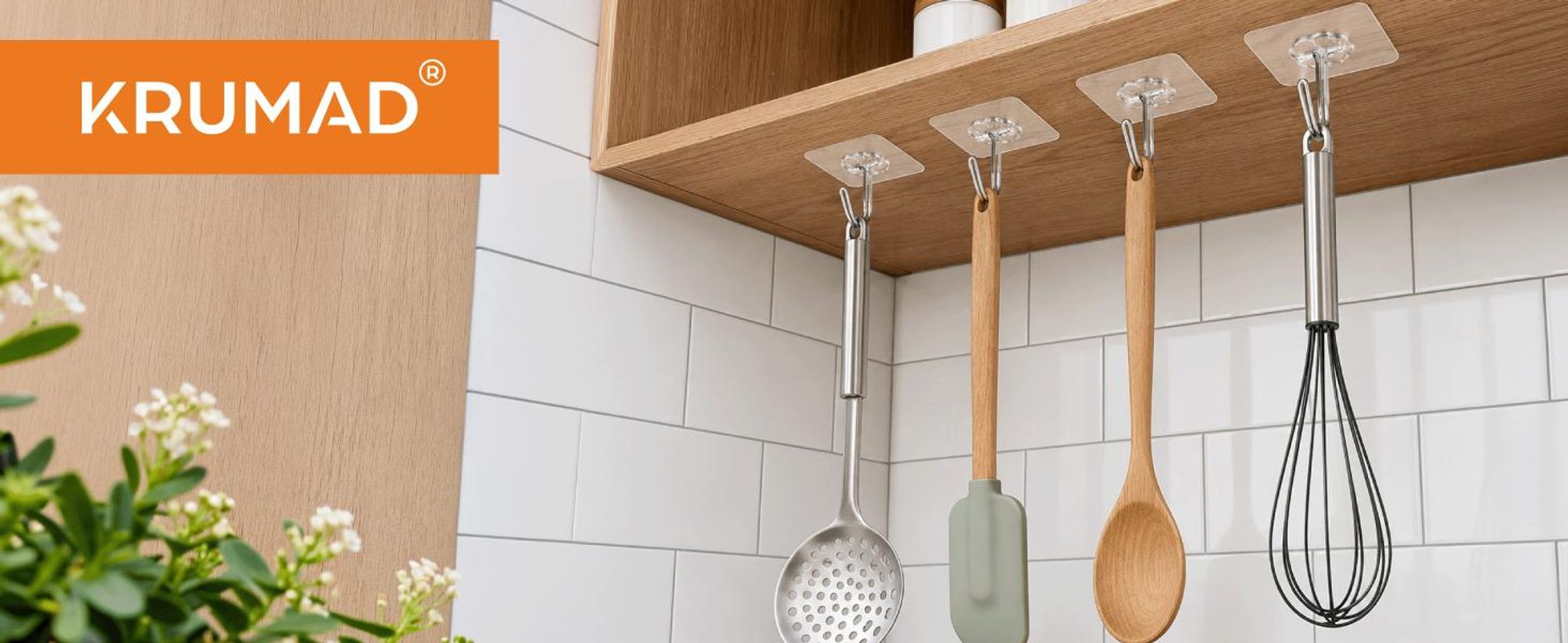 KRUMAD Klebehaken Extra Stark 30 Stück, Selbstklebende Haken ohne Bohren, Wandhaken 180° drehbar, Transparent für Bad, Küche & Büro