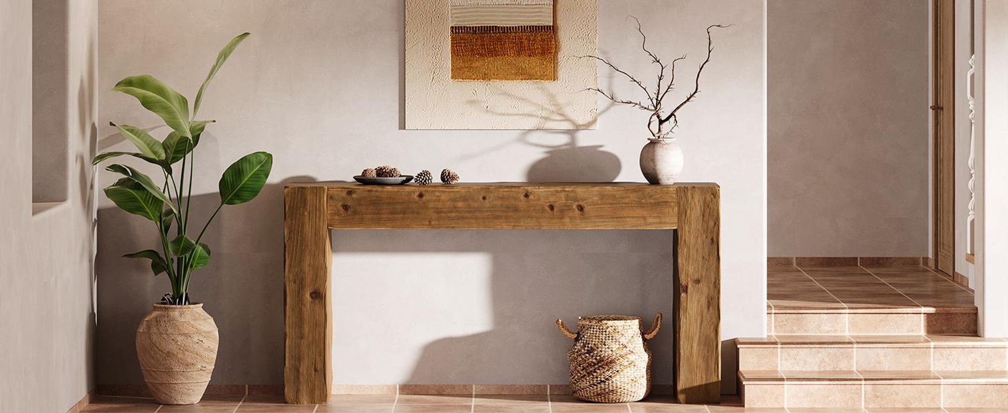 Konsolentisch aus Massivholz, 160 cm langer Landhaus-Sofatisch hinter der Couch für Eingangsbereich, Wohnzimmer, Foyer, einfache Montage