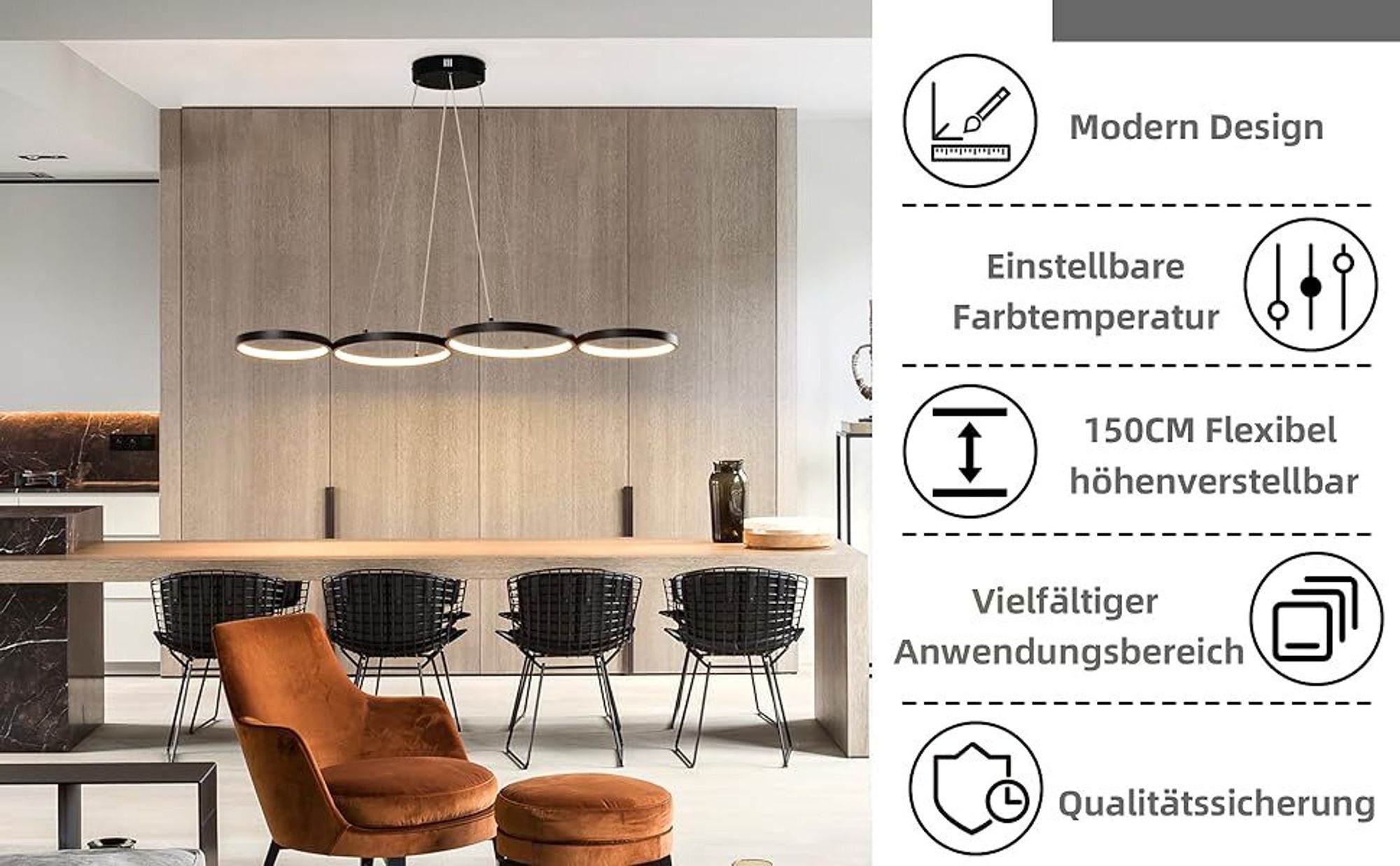 ZMH Pendelleuchte LED Pendellampe Dimmbar mit Fernbedienung 55W Esstischlampe Esstisch Weiß Hängelampe Ring Höhenverstellbar Esszimmerlampe