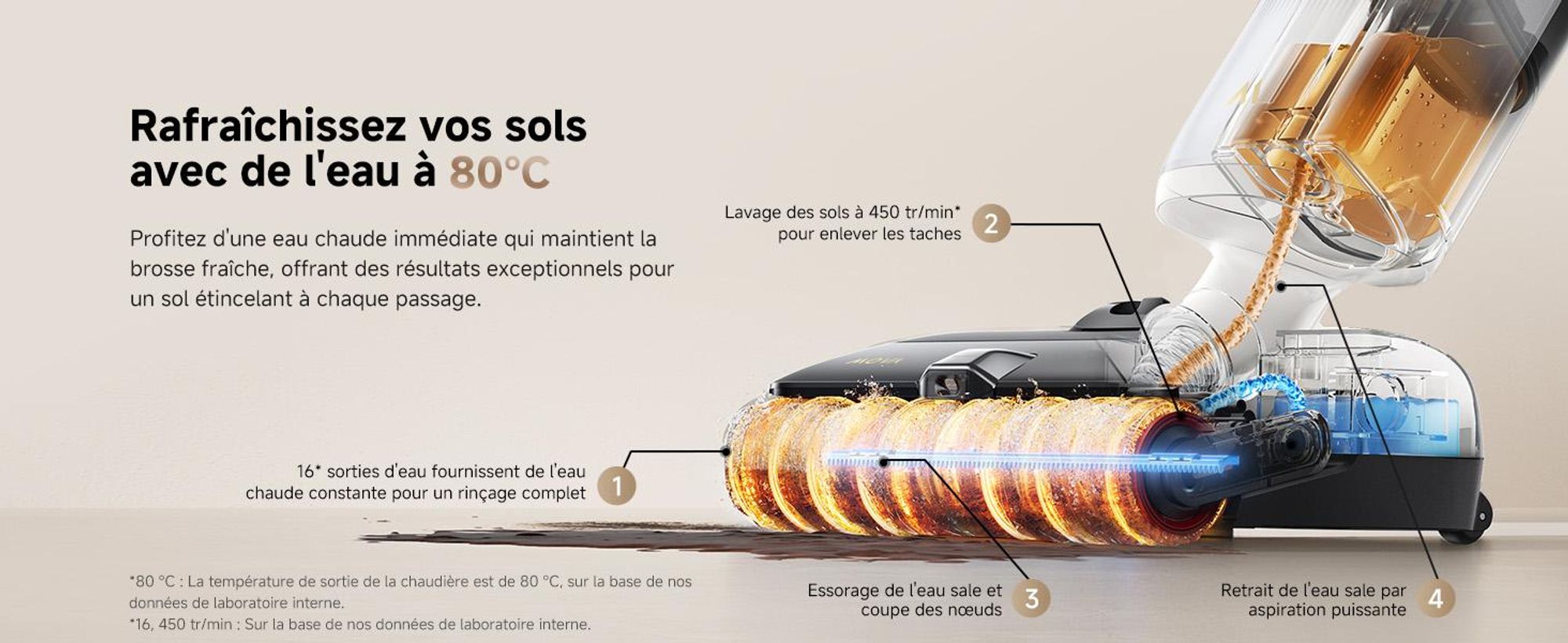MOVA X4 Pro aspirateur balai sans fil, aspirateur laveur sec et humide 20 kPa, lavage eau chaude, auto-nettoyage 100 °C, brosse LED,  ajustement intel