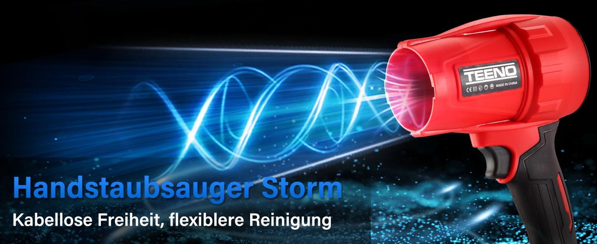 TEENO - Kabelloser Laubbläser 21V – 3 Geschwindigkeiten Max 35000 U/Min, Leicht, Kompakt, 3 Düsen Enthalten, 2x6,0Ah Akkus - Ladegerät