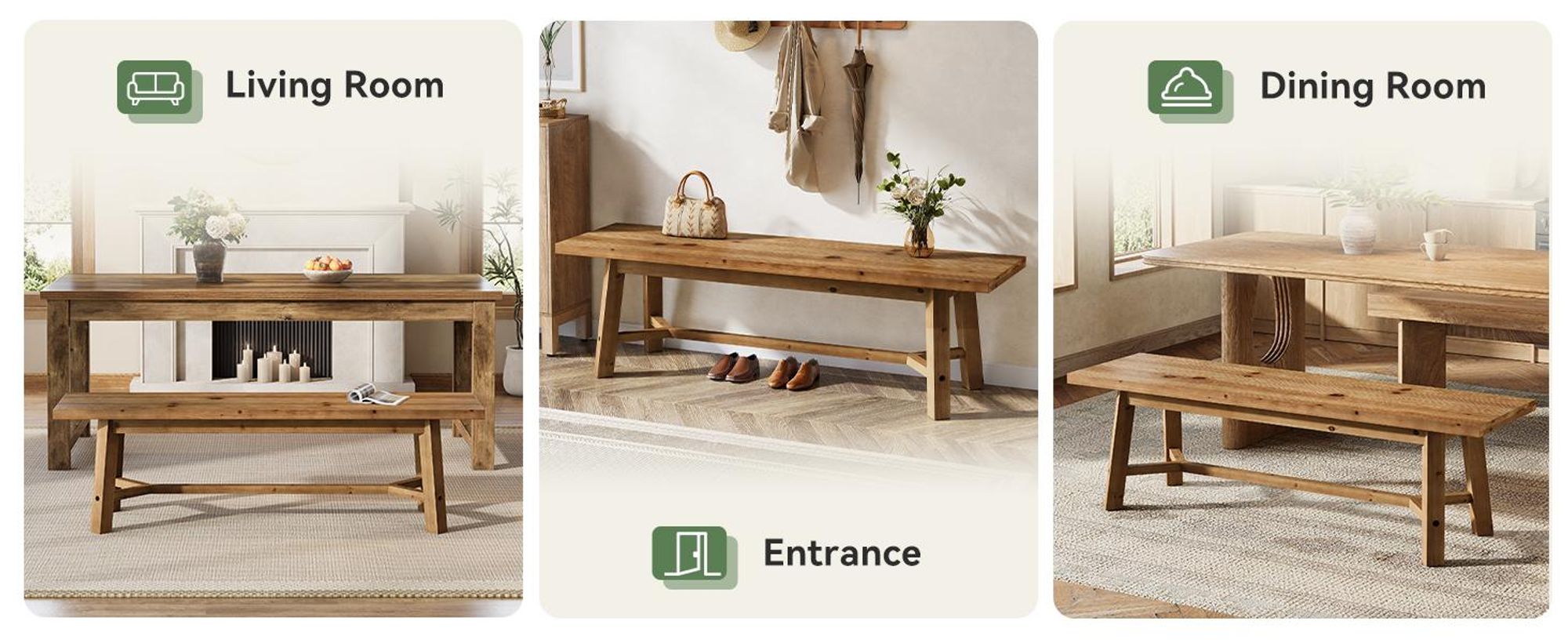 Tribesigns 140 cm lange Essbank aus Massivholz, Landhaus-Küchenbank mit verstärkten Beinen, Schuhbank, Eingangsbank, für Esszimmer, Küche, flur