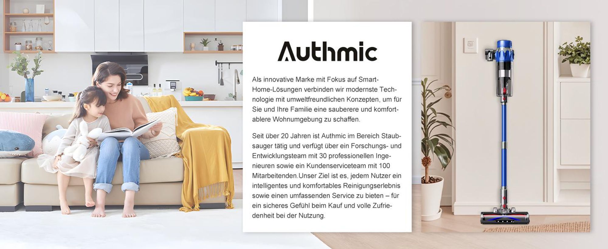 Authmic Akku Staubsauger, 85000Pa/80Mins/750W Staubsauger Kabellos mit Smart Display , 50dB Ultraleiser Staubsauger mit Anti-Tangle-Bürste, 3 Saugmodi