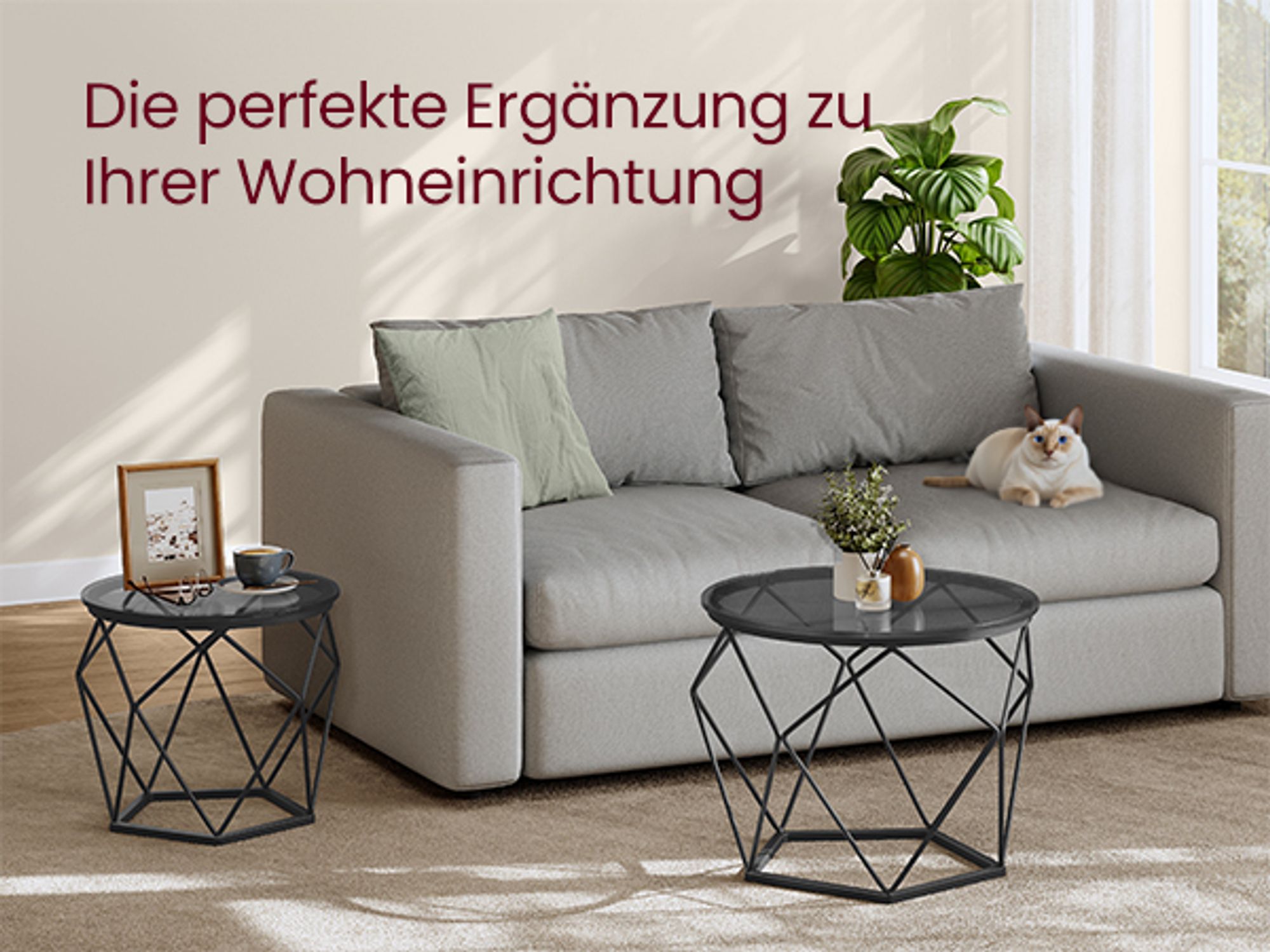 VASAGLE Beistelltisch, 2er Set, abnehmbare Tischplatte, schiefergrau-tintenschwarz
