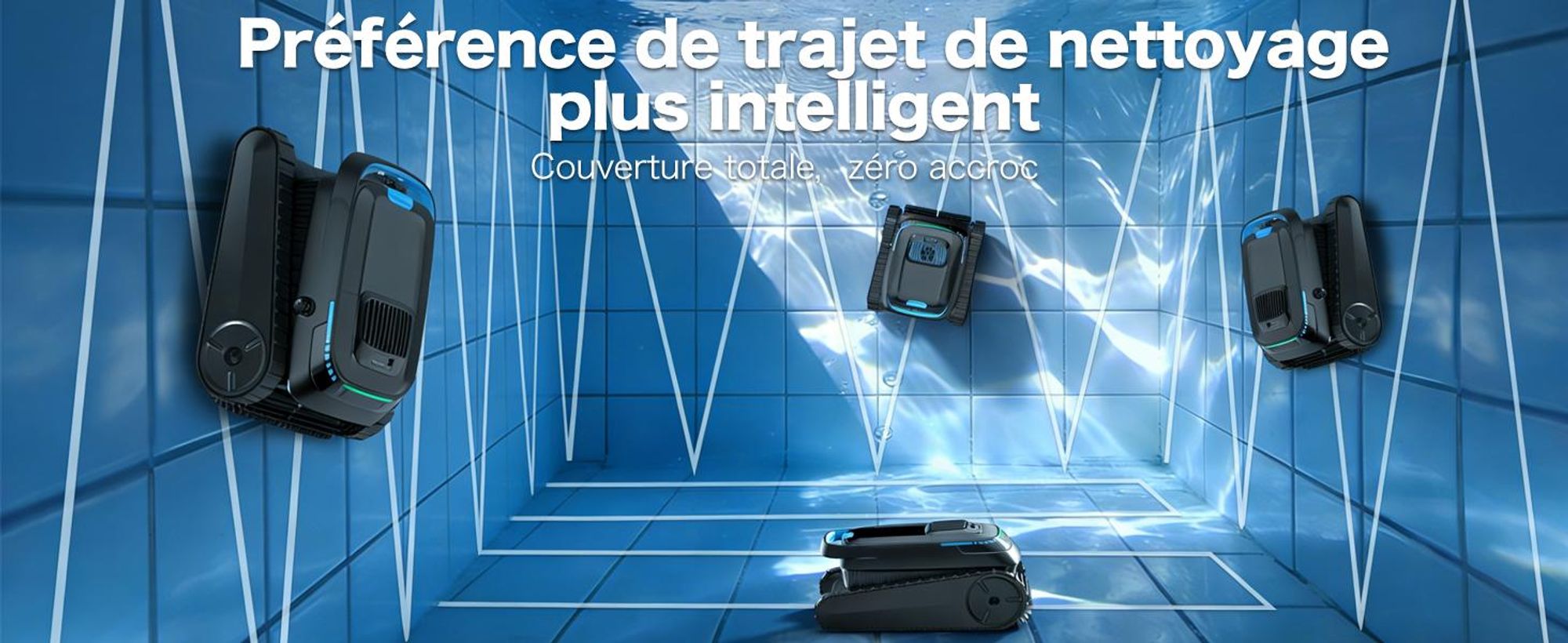 Robot de piscine AIRROBO CP20 Sans fil Aspirateur de piscine Stationnement automatique et escalade murale, 3 moteurs 120 min, pour sol/mur/ligne d'eau