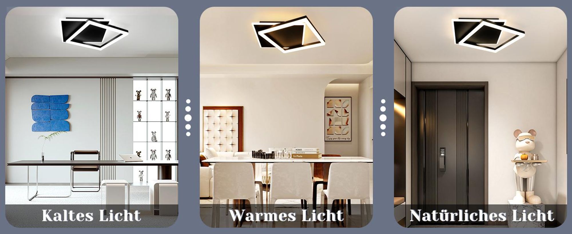 ZMH LED Deckenleuchte Schwarz Wohnzimmer Dimmbar mit Fernbedienung Deckenlampe  44W Quadratisch Metall für Schlafzimmer Büro Küche Esszimmer