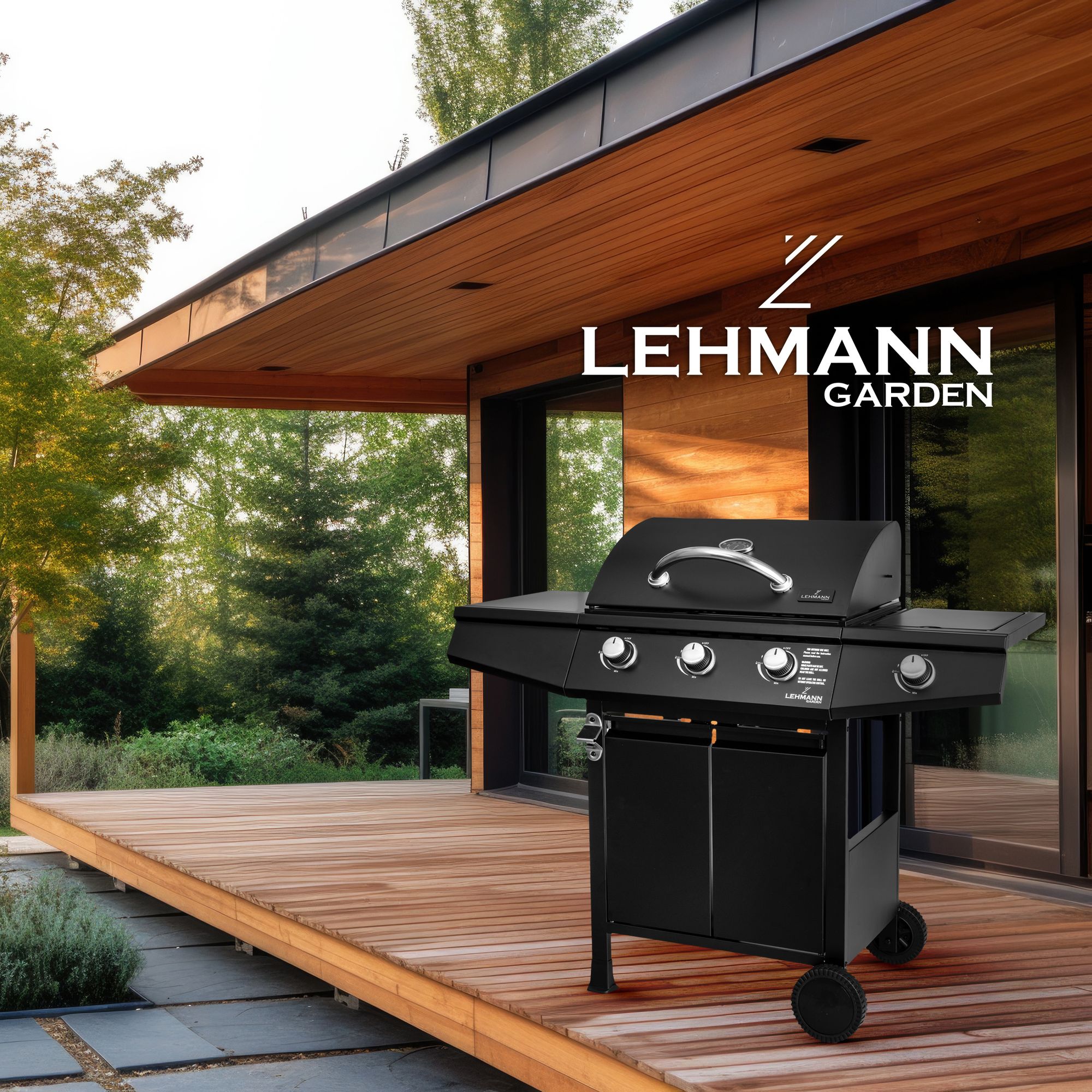 Mocnt grill gazowy LEHMANN TEXAS CZARNY 3+1 z reduktorem i wężem