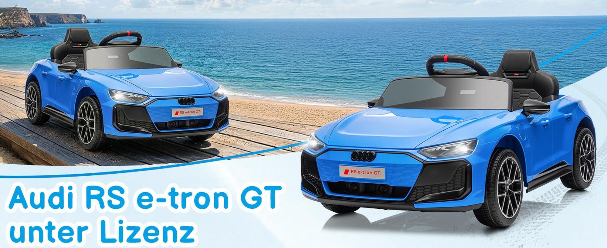 Kinder-Elektroauto 12V 4,5Ah, 2 Geschwindigkeitsstufen, 2,4G-Fernbedienung, geeignet für Kinder von 3 bis 5 Jahren, Audi RS e-tron GT,Hellblau
