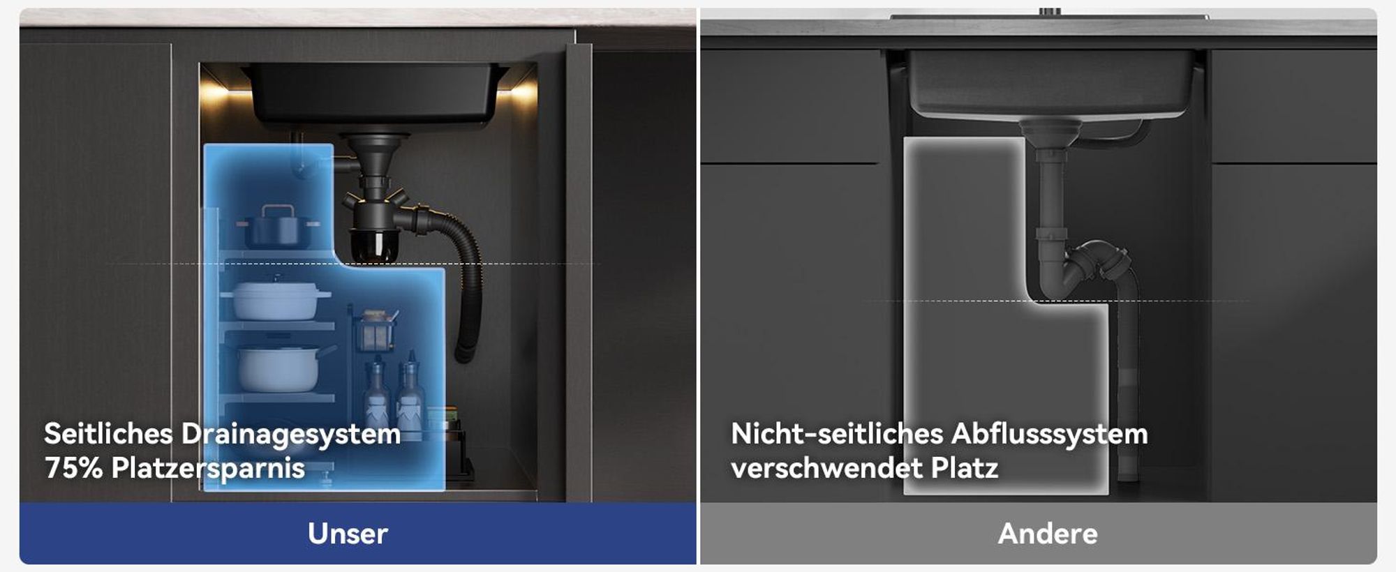 Cecipa MAX Granitspüle Spülbecken 45x45 cm Schwarz, Küchenspüle hitzebeständig, pflegeleichte Aufsatzspüle für kleine Küchen