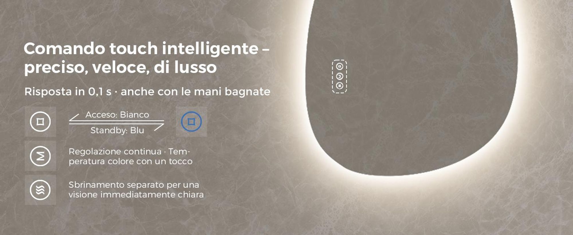S'AFIELINA 60×45 cm Specchio asimmetrico LED - Specchio da bagno con illuminazione, funzione dimmer, montaggio orizzontale/verticale, antiappannamento, bagno e corridoio