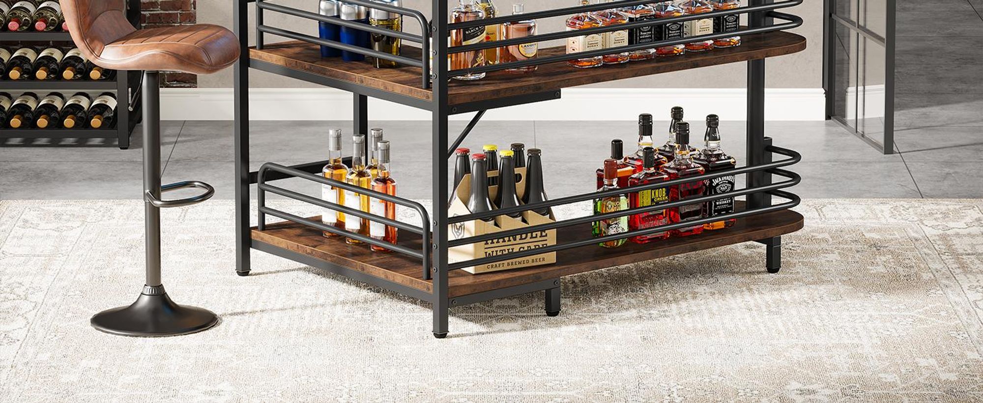 Tribesigns L-förmige Bartisch, 3 Tier Liquor Bistrotisch mit Regal Weinregal und Weingläser Halter, Industrielle Eck-Küchentisch, für Wohnzimmer,Küche