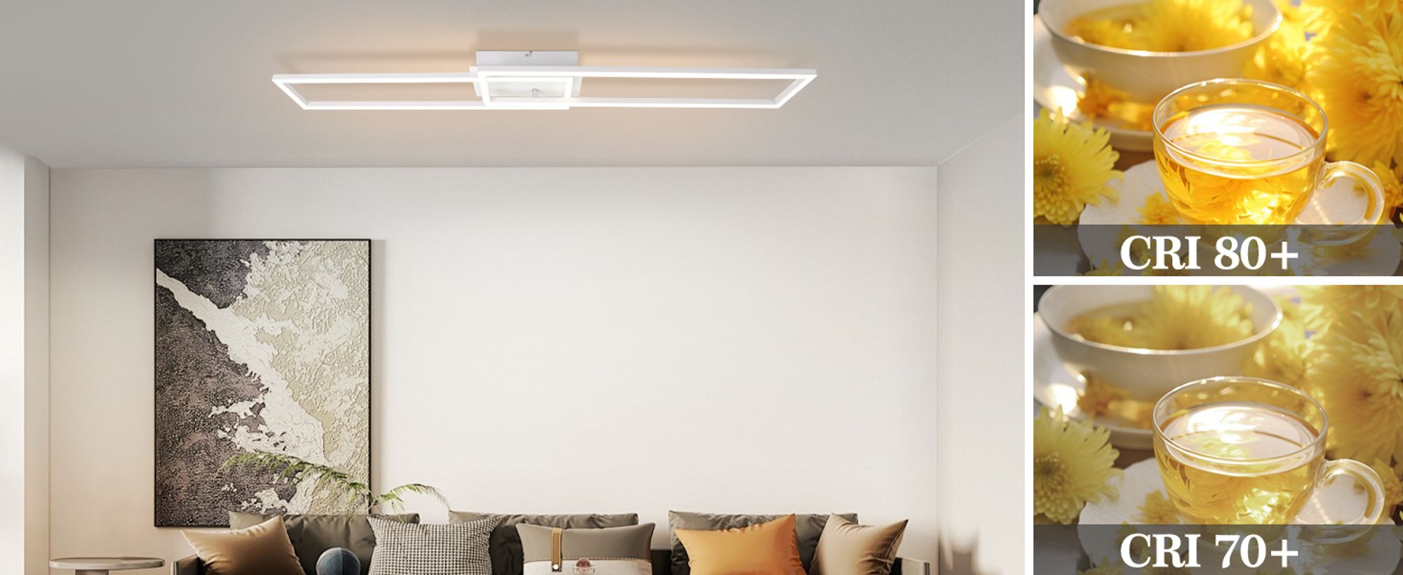 ZMH Deckenleuchte LED Deckenlampe Schlafzimmer Weiß Rahmen Schlafzimmerlampe Modern Wohnzimmerlampe 32W 3000K Küchenlampe Warmweiß Esszimmerlampe Rechteckig Design für Wohnzimmer Esszimmer