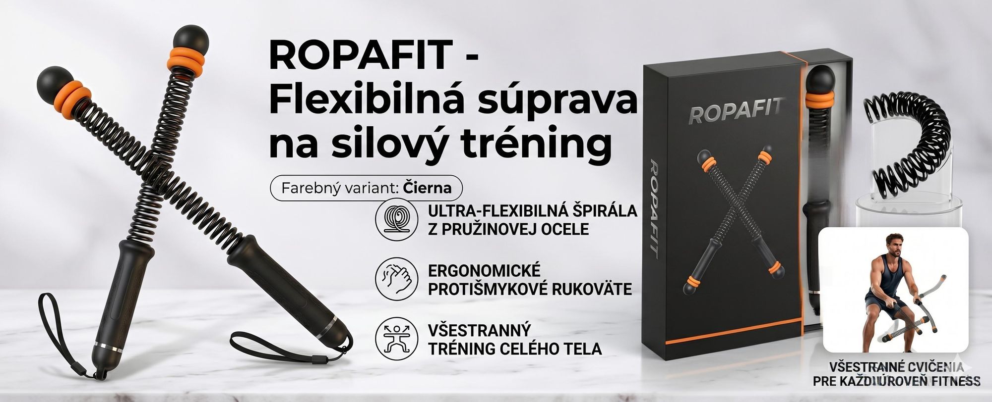 Kompaktný nastaviteľný posilňovač odporu, tichý posilňovač predlaktia s oceľovým jadrom, Power Twister – ROPAFIT