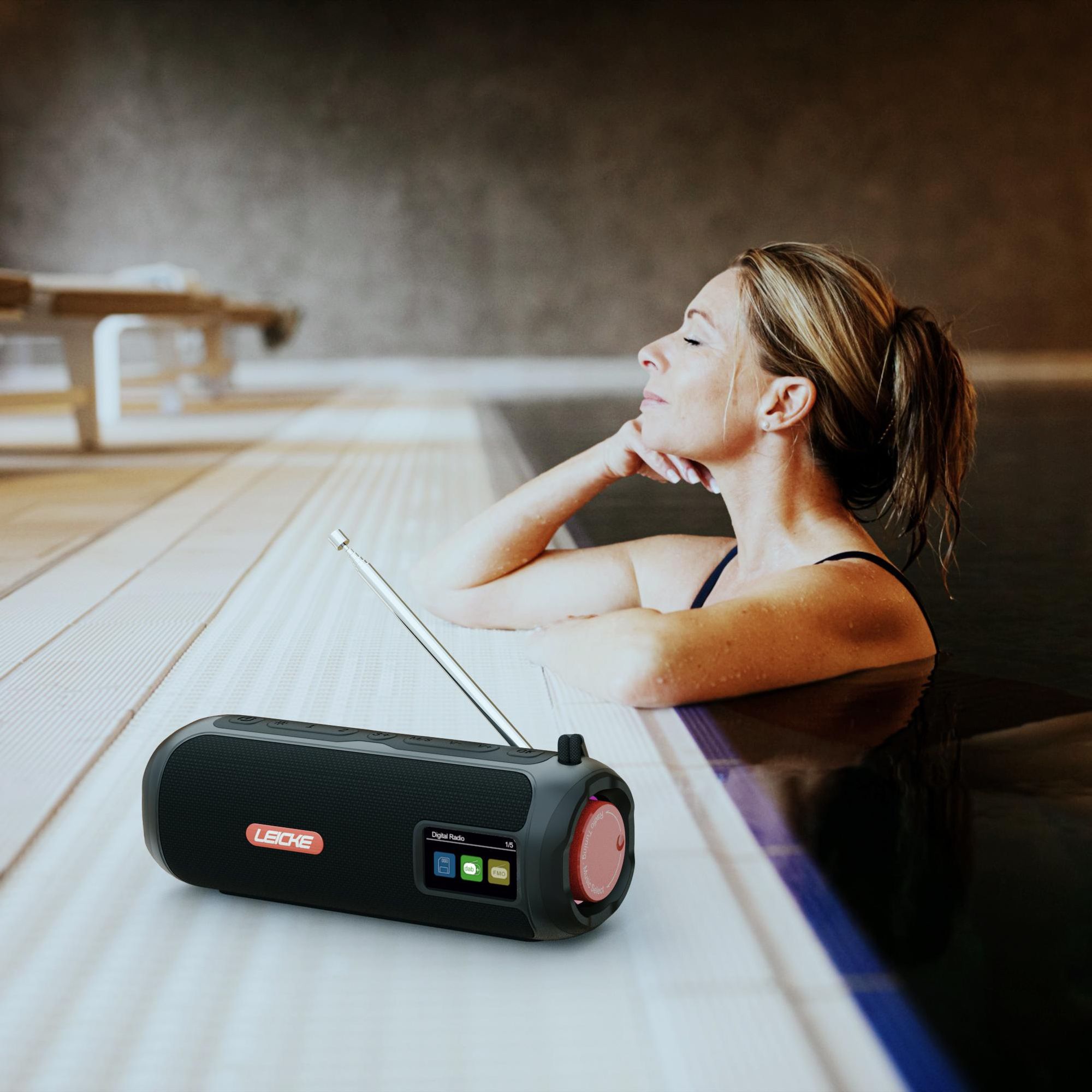 LEICKE DAB+ Radio Tube-Tragbarer Bluetooth Lautsprecher mit DAB+/FM, 4500mAh Akku, RGB-LED Lichter, 10W Stereo-Sound,Equalizer, Micro SD/AUX Anschluss