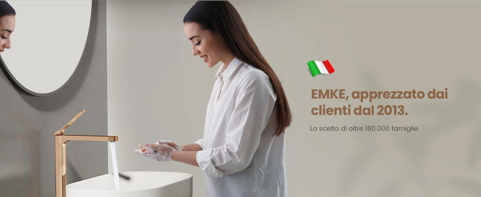 EMKE Rubinetto bagno oro rosa 335x233x46mm, ottone, cartuccia in ceramica, miscelatore bagno, miscelatore lavabo, miscelatore lavabo