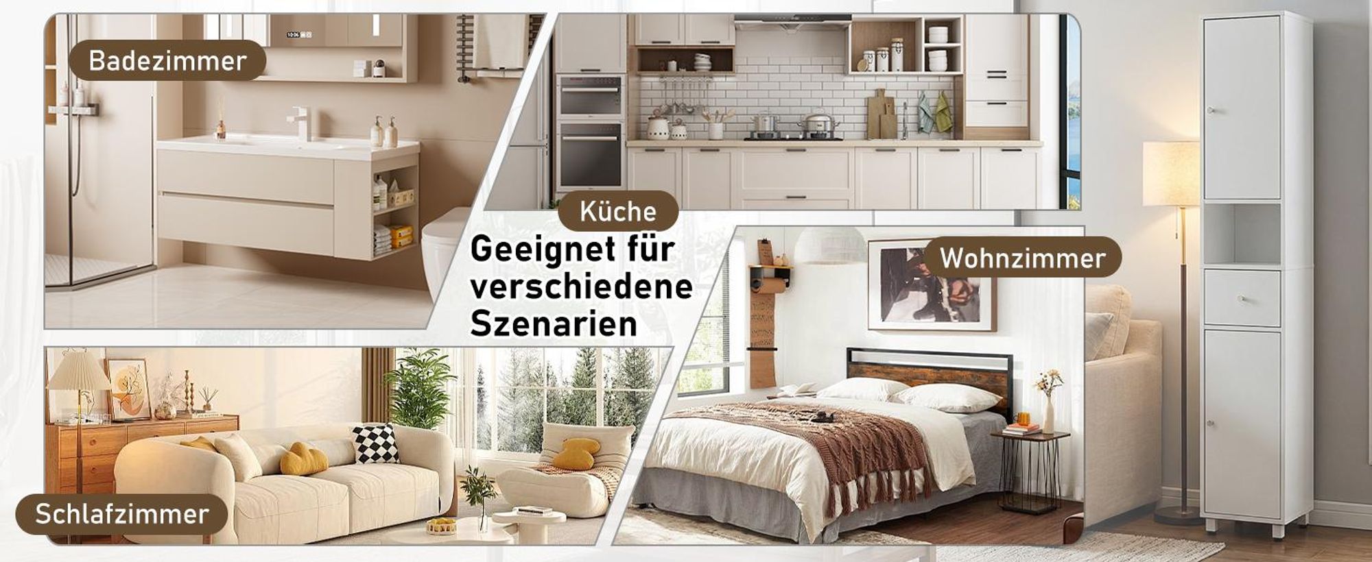 FCH Badezimmerschrank, Badschrank, Hochschrank mit 2 Türen, Schublade und verstellbaren Ablage, 30x30x170cm, Weiß