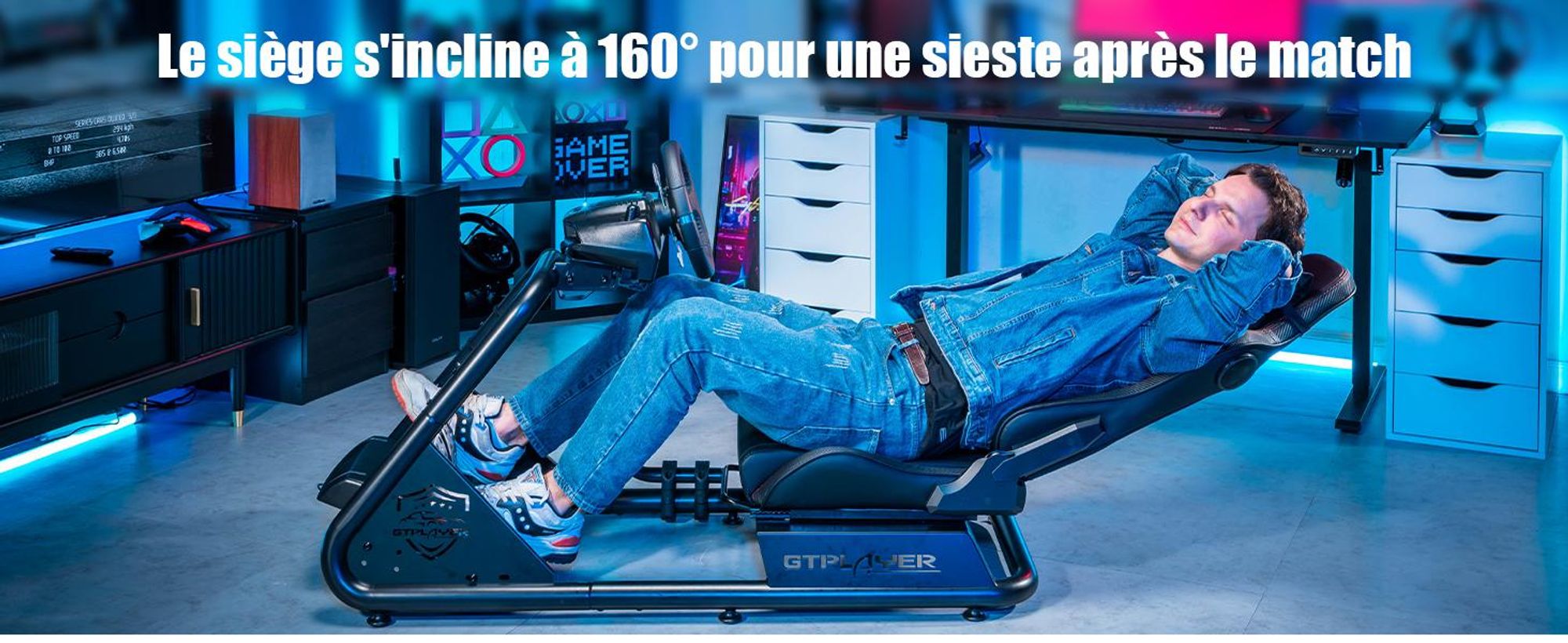 GTPLAYER simulateur de cockpit, SIM racing cockpit, simulateur de course support de volant fauteuil gaming racing wheel stand avec haut-parleur