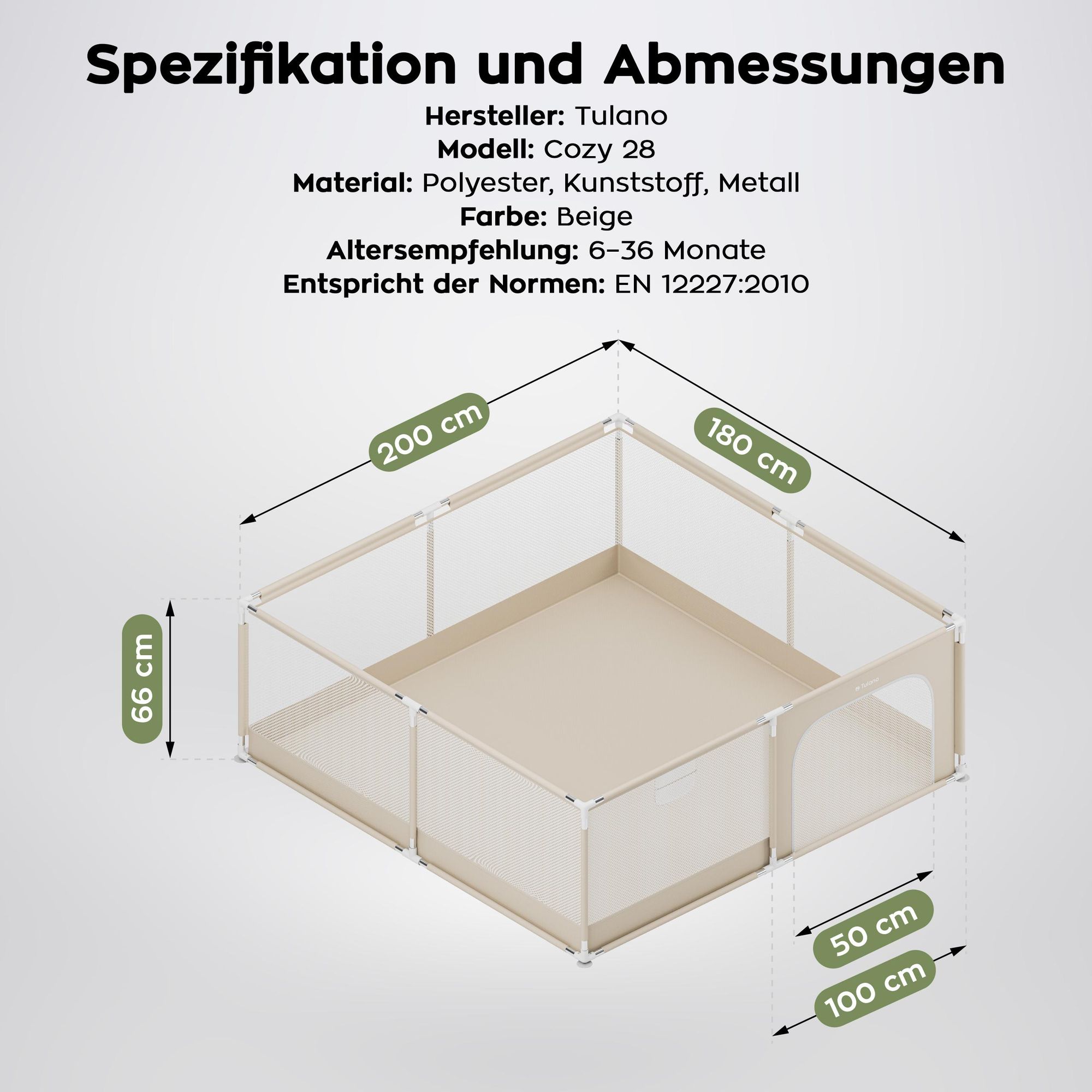 Baby Laufstall Krabbelgitter für Kleinkinder baby 180 x 200cm mit atmungsaktivem Netz im Innen- und Außenbereich Tragetasche Laufgitter Baby
