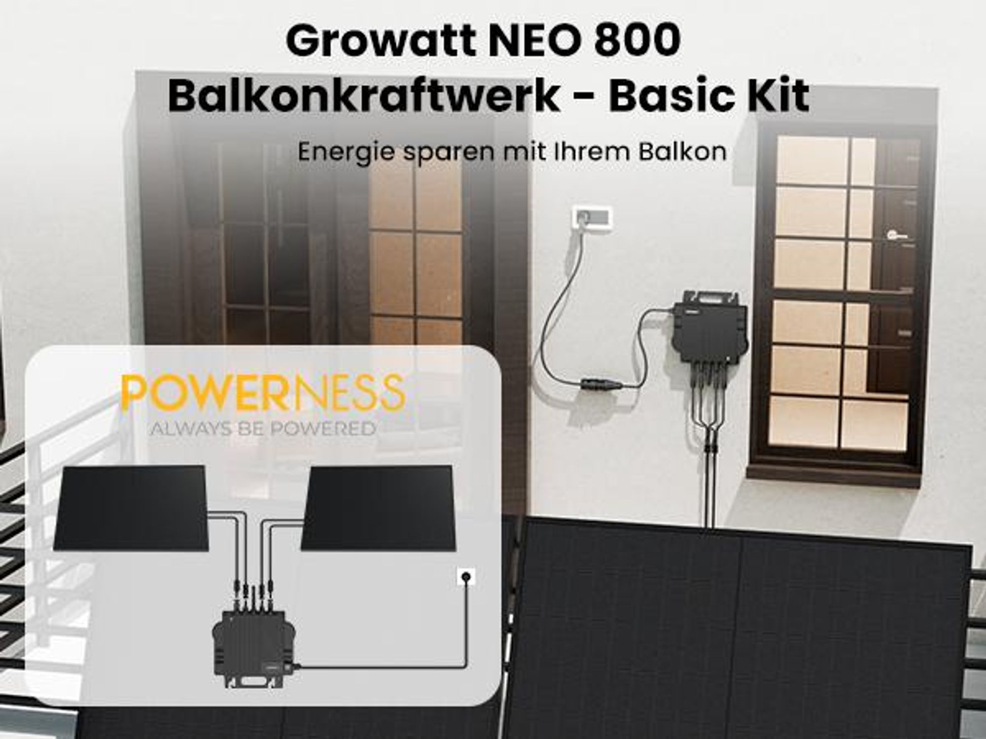 Powerness® Growatt NEO-800M-X 800W Mikrowechselrichter Integriertem WiFi mit 5m Kabel für Balkonkraftwerk (0% MwSt)