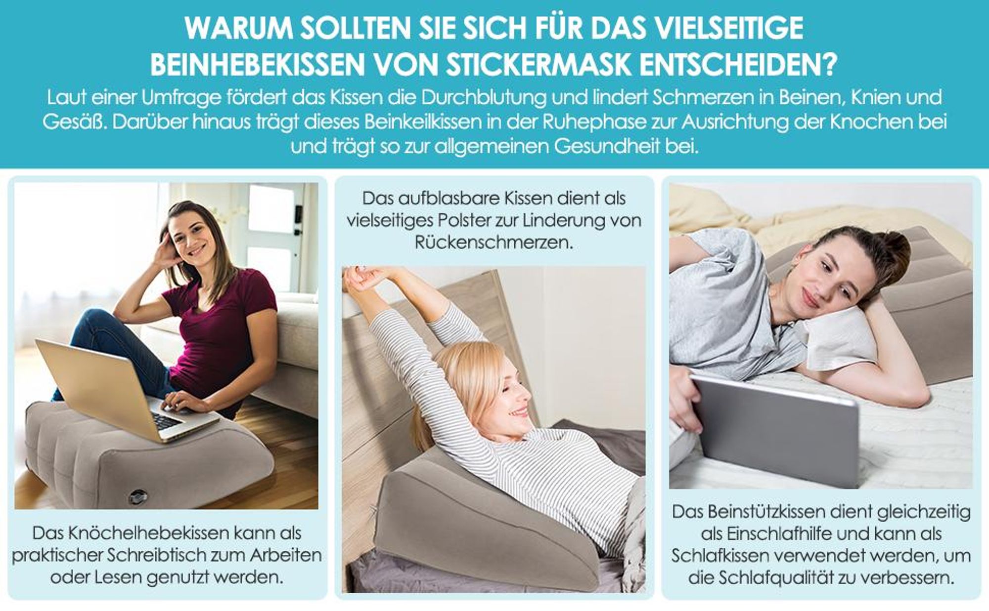 Venenkissen, Beinkissen, Beinhochlagerungskissen, Lagerungskissen, Keilkissen Beinerhöhung, Fördert die Durchblutung und reduziert Schwellungen