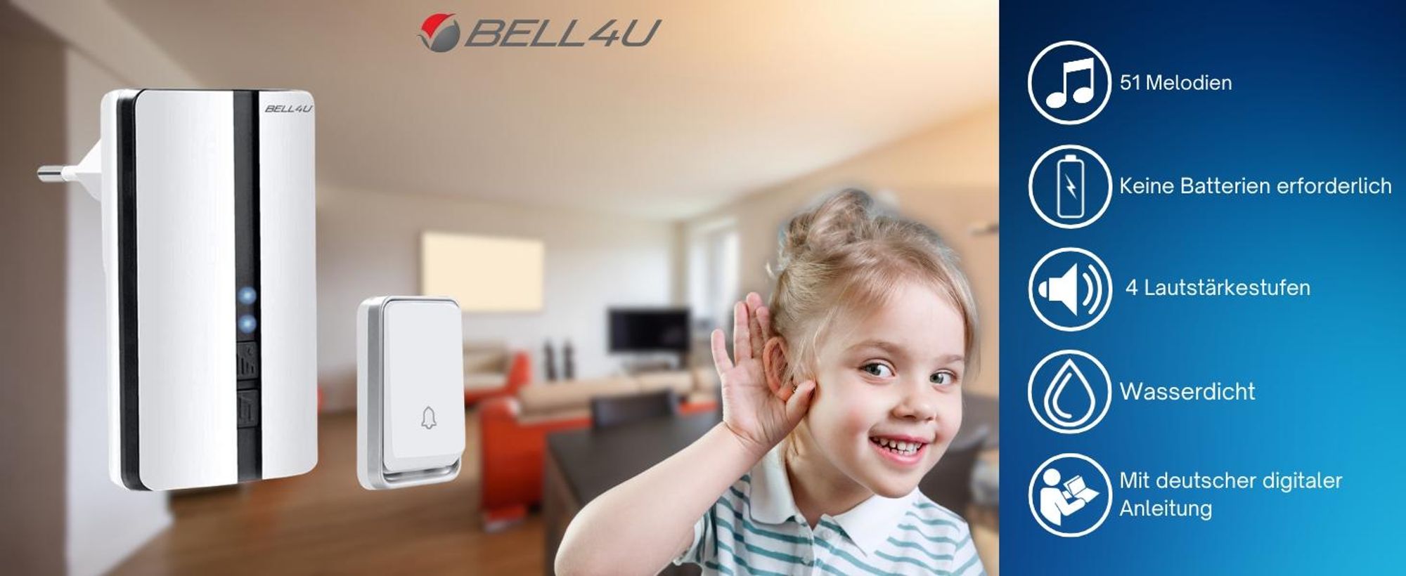 The wireless doorbell is clearly audible everywhere, and the LEDs light up.