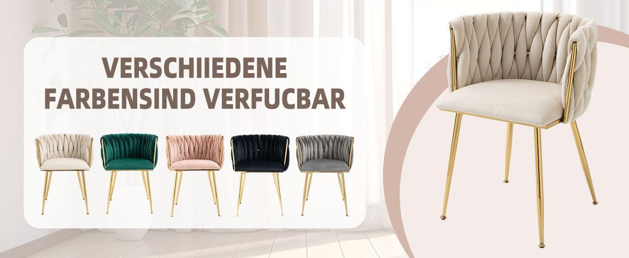 LVHOM Esszimmerstühle Samtbezug Wohnzimmerstuhl 2er Set Polstertuhl Geflochtener Stil, Esszimmer Stuhl, Goldene Metallrahmen, Grau