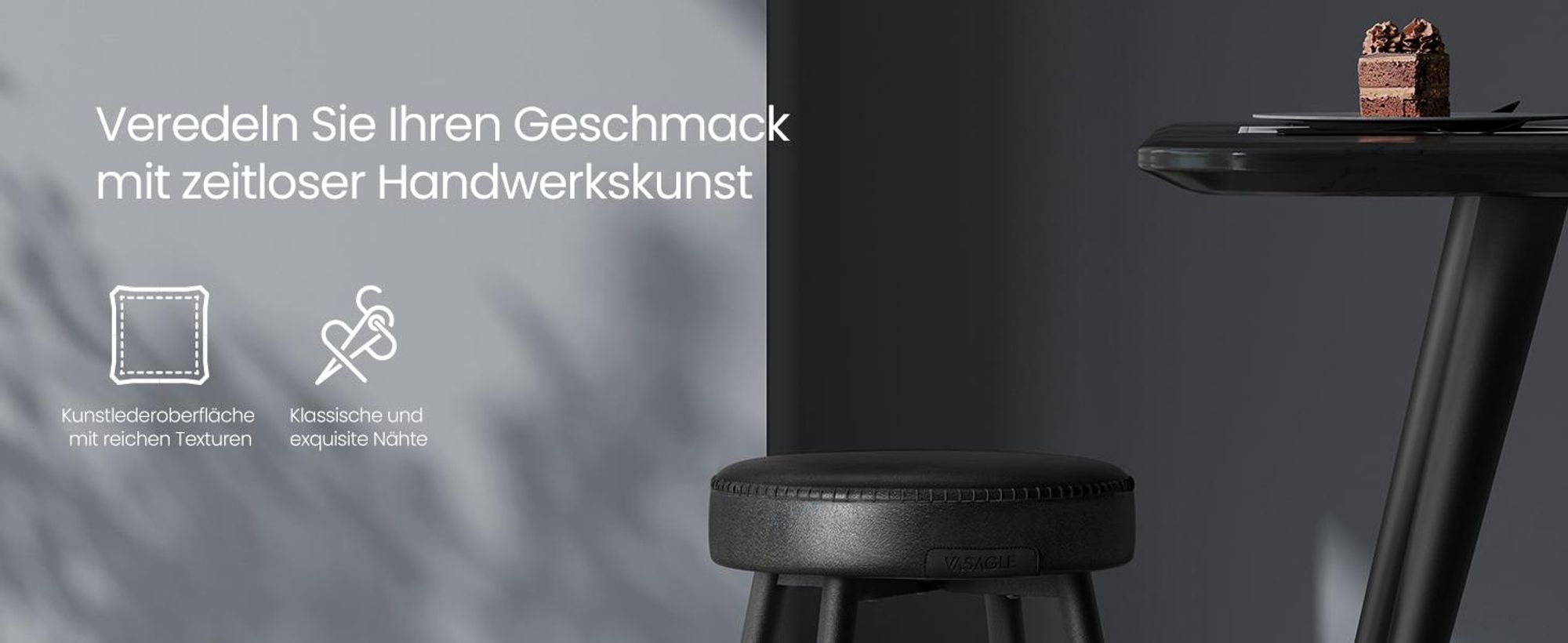 VASAGLE Esszimmerstuhl (2 St), Sitzhocker, EKHO Series, Kunstleder, 48,2 cm hoch, tintenschwarz