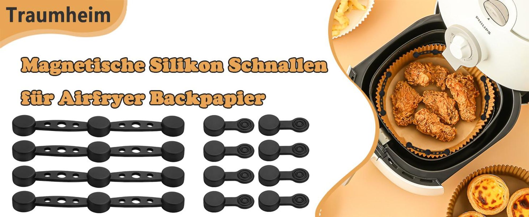 12 Stück Magnete für Heißluftfritteusen, magnetische Silikonschnallen, hochtemperaturbeständig, verhindern Backpapiereinlagen decken Lebensmittel