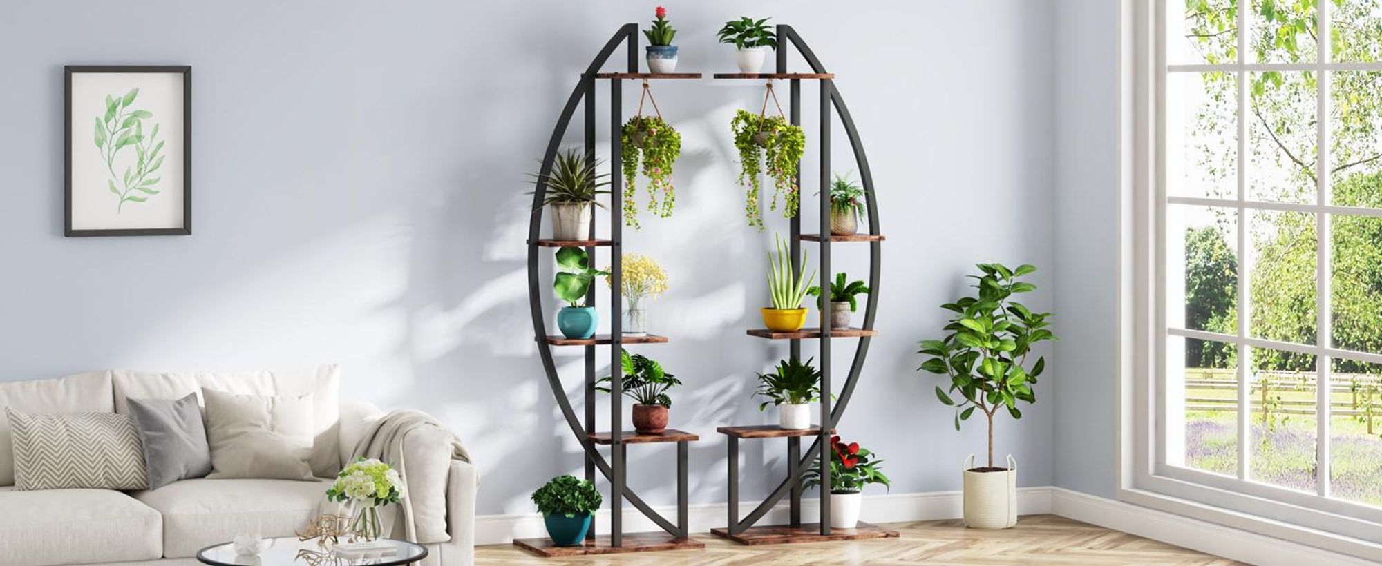 Tribesigns Blumenständer, 2 Stück Pflanzenregal mit 5 Ebenen und 2 Haken, 160cm Hoch Pflanzenständer Metall Blumenregal für Indoor Balkon(Mattschwarz)
