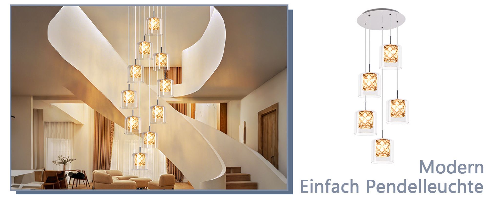 ZMH  Pendellampe Esstisch 5 Flammig Pendelleuchte Glas Kristall Hängeleuchte 150CM Höheverstellbar G9  Modern Esszimmerlampe für Treppenhaus Wohzimmer