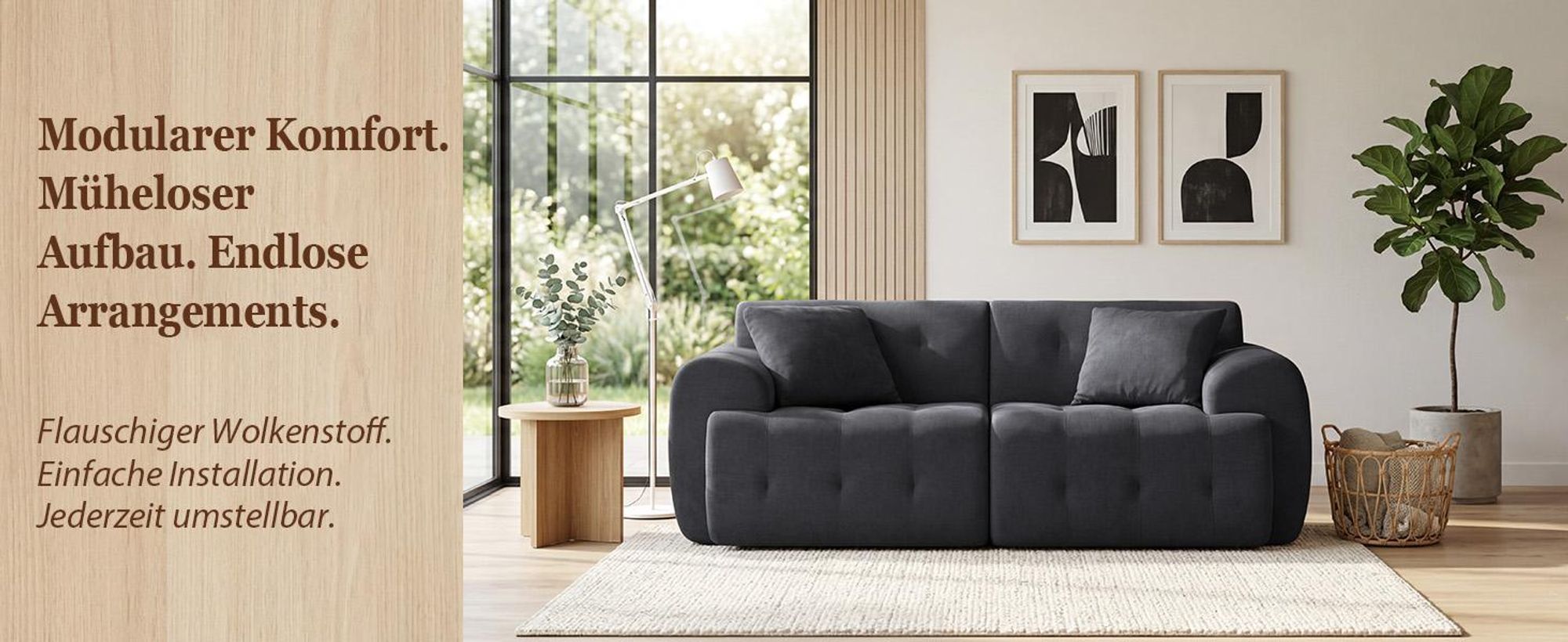 COMHOMA Sofa 2 Sitzer, 180 x 86 x 40 cm Bodensofa, Couch mit Rückenlehne, Kissen und Armlehne, Modernes Stoffsofa für Wohnzimmer, Wohnung, GRAU