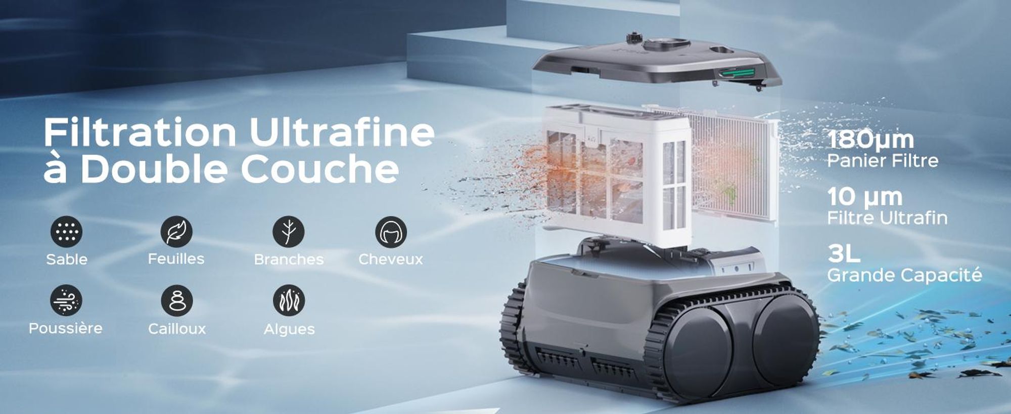 Robot de piscine sans fil WYBOT C2 Vision - Smart Vision Nav, autonomie de 180 minutes,via application, IPX8