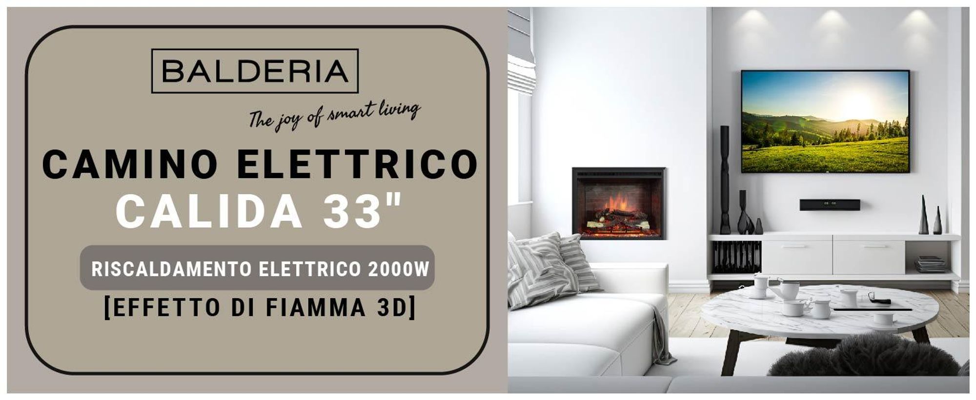 Camino elettrico BALDERIA Calida 33 - Camino da incasso - Nero
