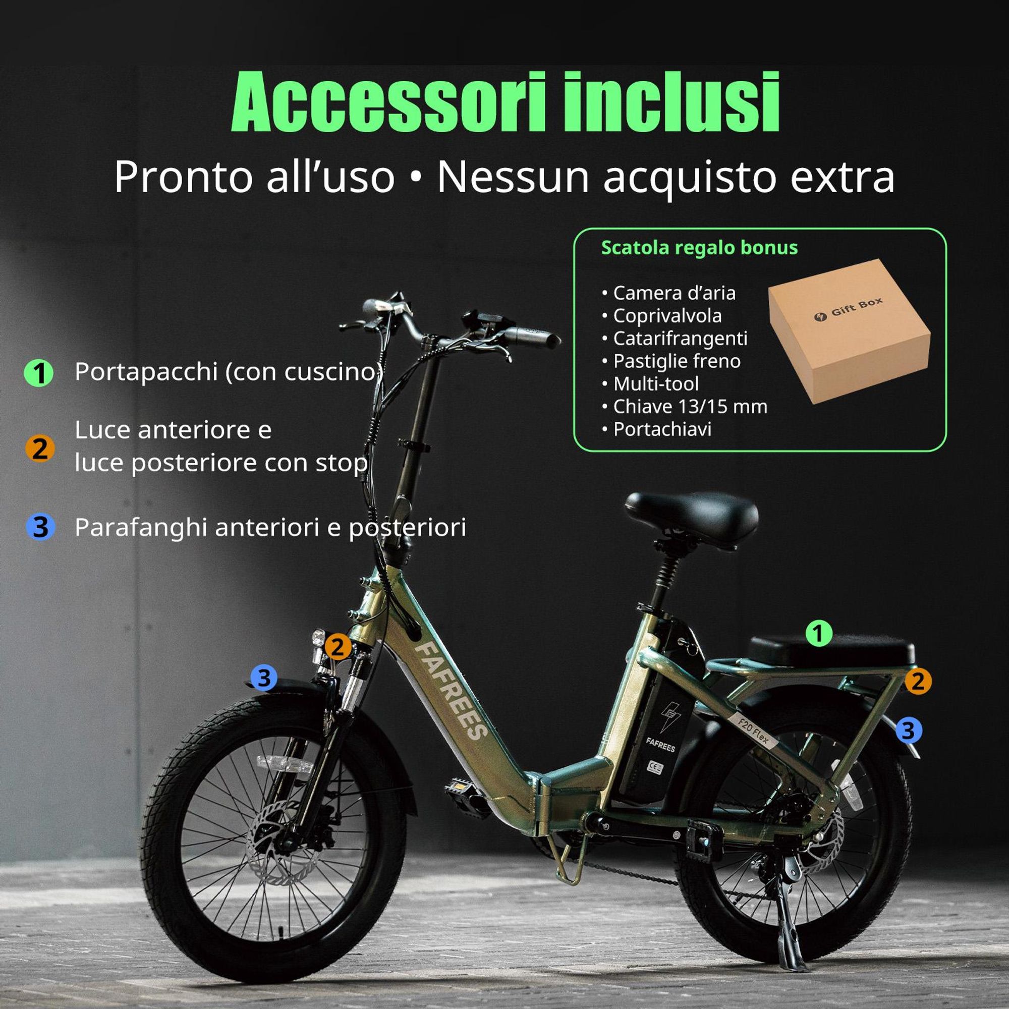 Bicicletta elettrica FAFREES F20 Flex - Motore da 250 W, batteria da 36 V 20 Ah, autonomia 75-100 km, freni a disco meccanici - Grigio canna di fucile