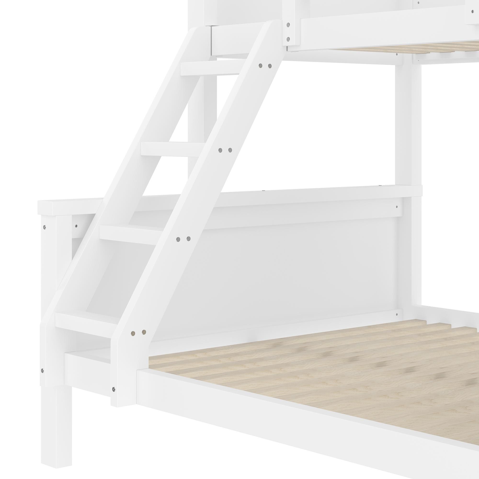 Flieks Etagenbett 90x200cm/140x200cm mit Schreibtisch und Bücherregal, Hochbett mit Rausfallschutz, Kinderbett mit Lattenrost, Stockbett Holzbett Weiß