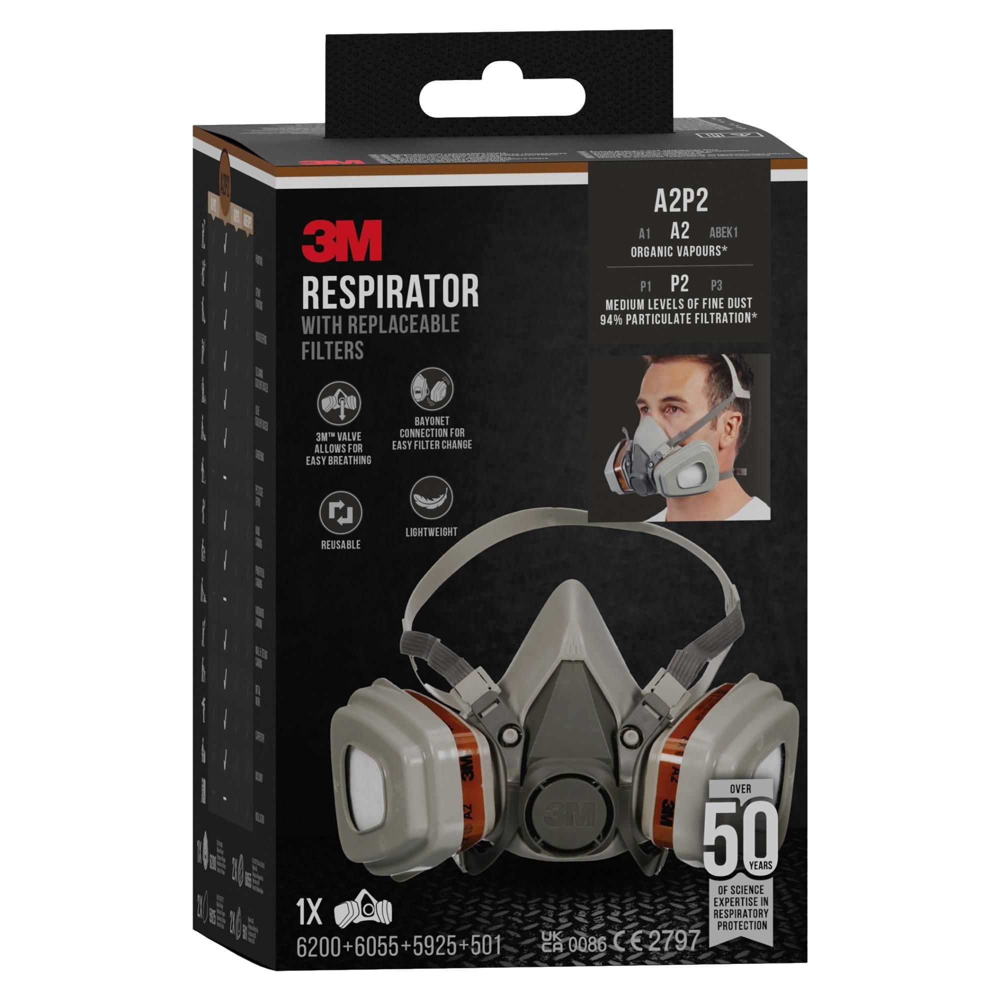 3M™ Atemschutzmaske 6002KIT - Masken mit austauschbaren Filtern - Organische Dämpfe A2P2 - Hygiene