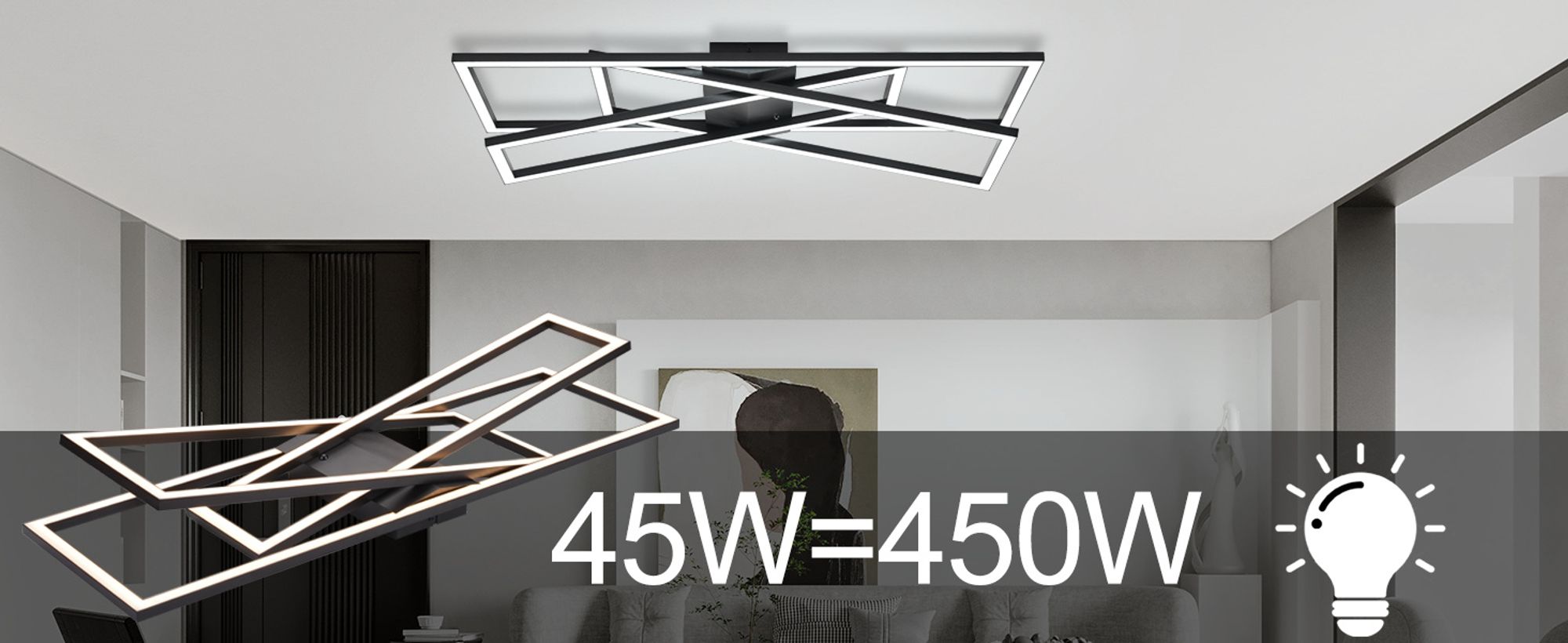 ZMH Deckenleuchte Dimmbar mit Fernbedienung LED Deckenlampe Schlafzimmer Schwarz 45W Modern Wohnzimmer Metall Deckenlampen