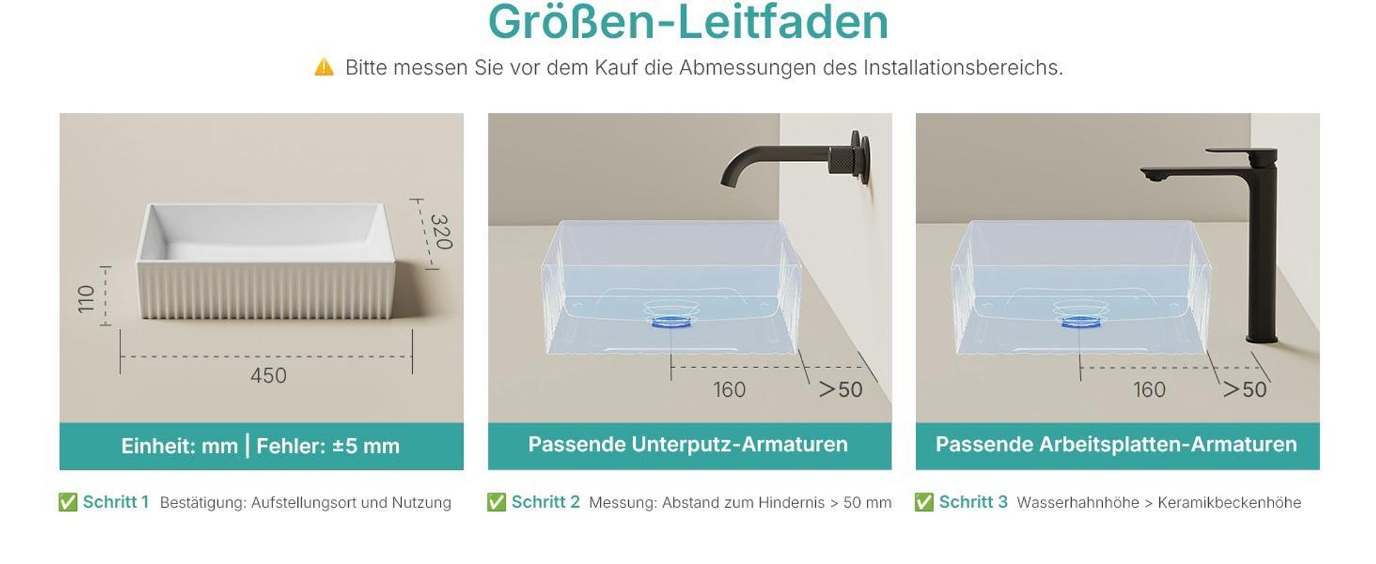 EMKE Aufsatzwaschbecken Keramik Rechteckig 450x320mm Weiß Glänzend Elegantes Design Waschbecken für moderne Badezimmer & Gäste-WC