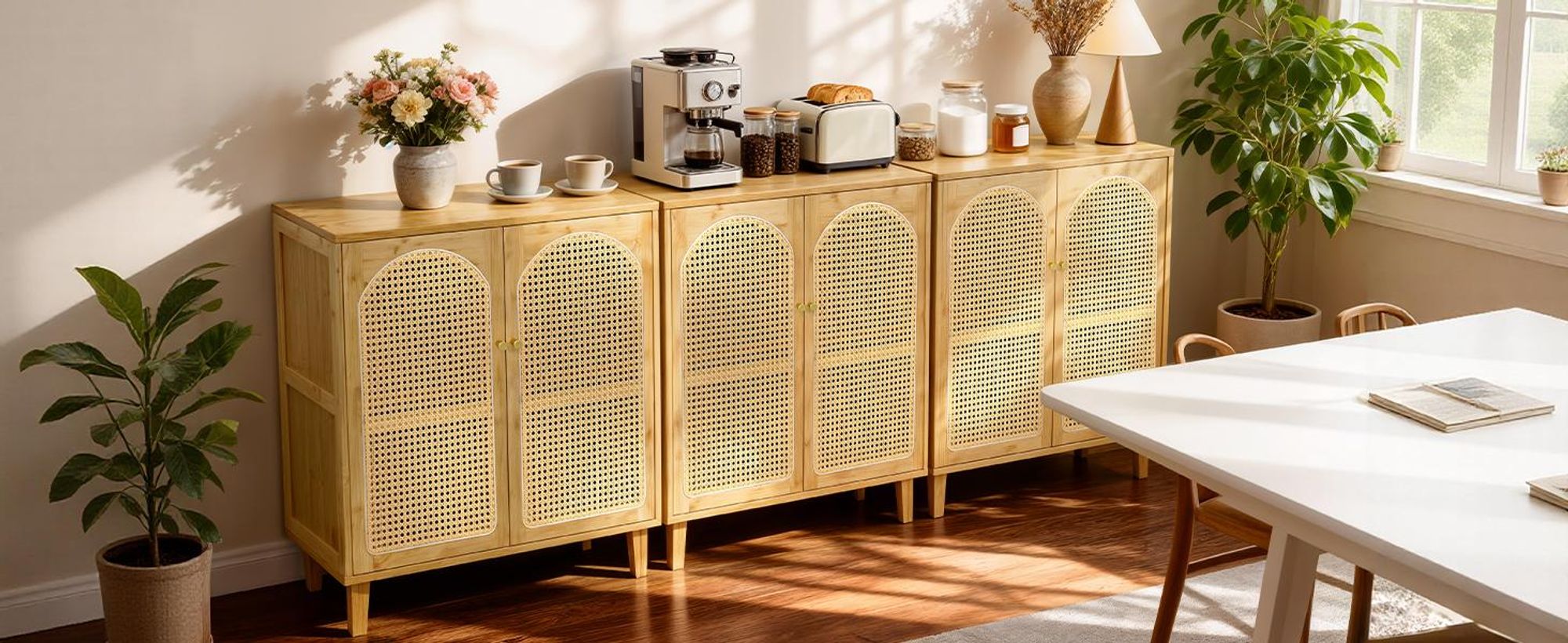 WISFOR Sideboard Küchenschrank, mit verstellbaren Ablagen und 2 Türen, Wohnzimmerschränke Bambus, 75 x 39 x 82 cm