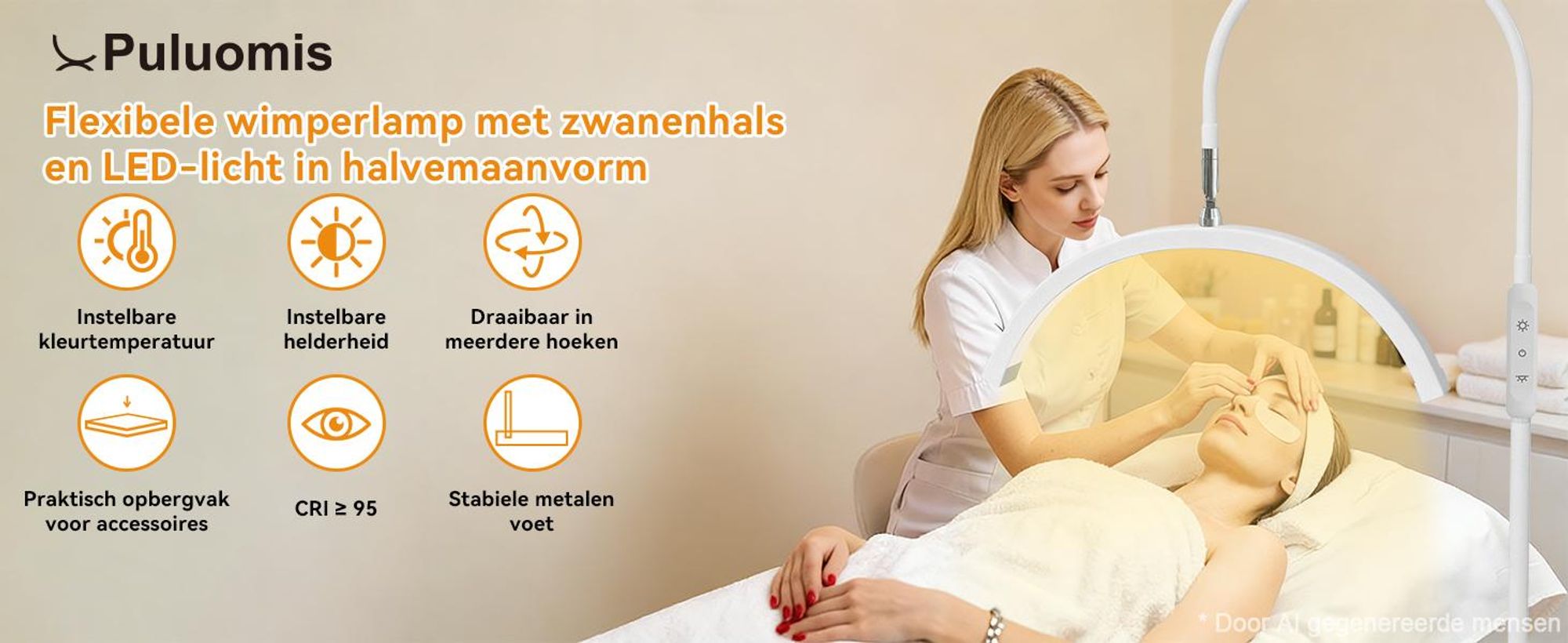 Puluomis LED-schoonheidslamp, verstelbare lamp met afstandsbediening, 3 kleurtemperaturen en traploos dimbaar, 320° verstelbare hals voor wimperextensions