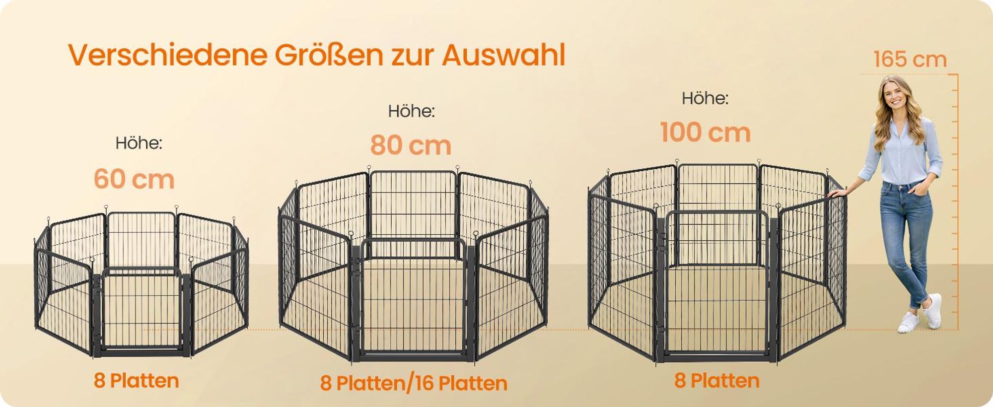 FEANDREA Flexibles Freigehege aus Rostfreiem Metall mit Tür, für Indoor und Outdoor, 276 x 276 x 80 cm, Schwarz