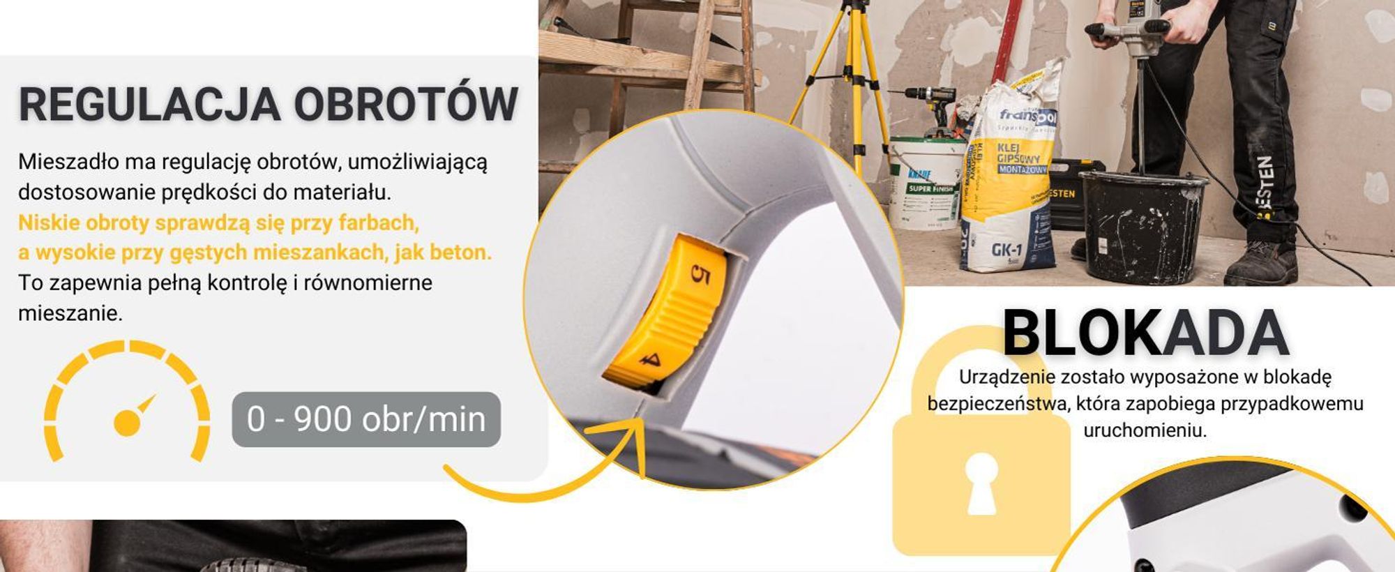 Mieszadło Elektryczne Do Kleju, Betonu, Zapraw 1400W + 2 Mieszadła BESTEN BE0002854