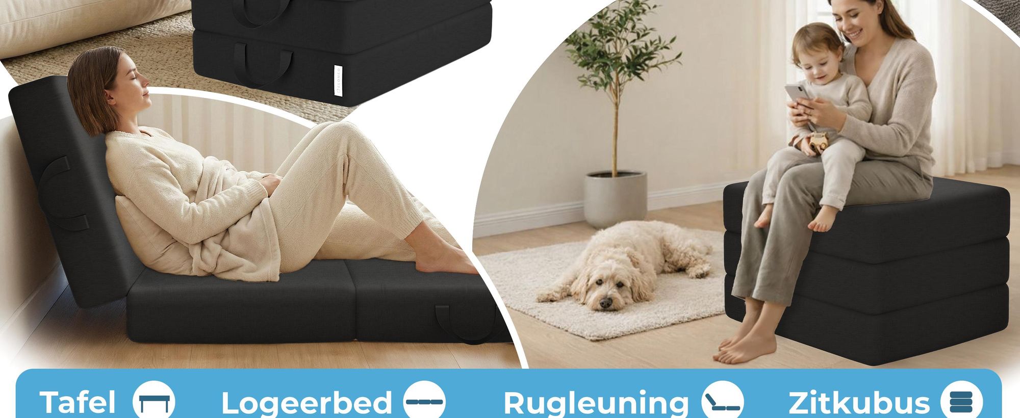 ELONEO Opklapbare matrassen, gastenmatrassen, 3-delige opvouwbare matrassen, extra dik schuim (15 cm), geschikt voor mensen met rugproblemen, opvouwbaar, (zwart)