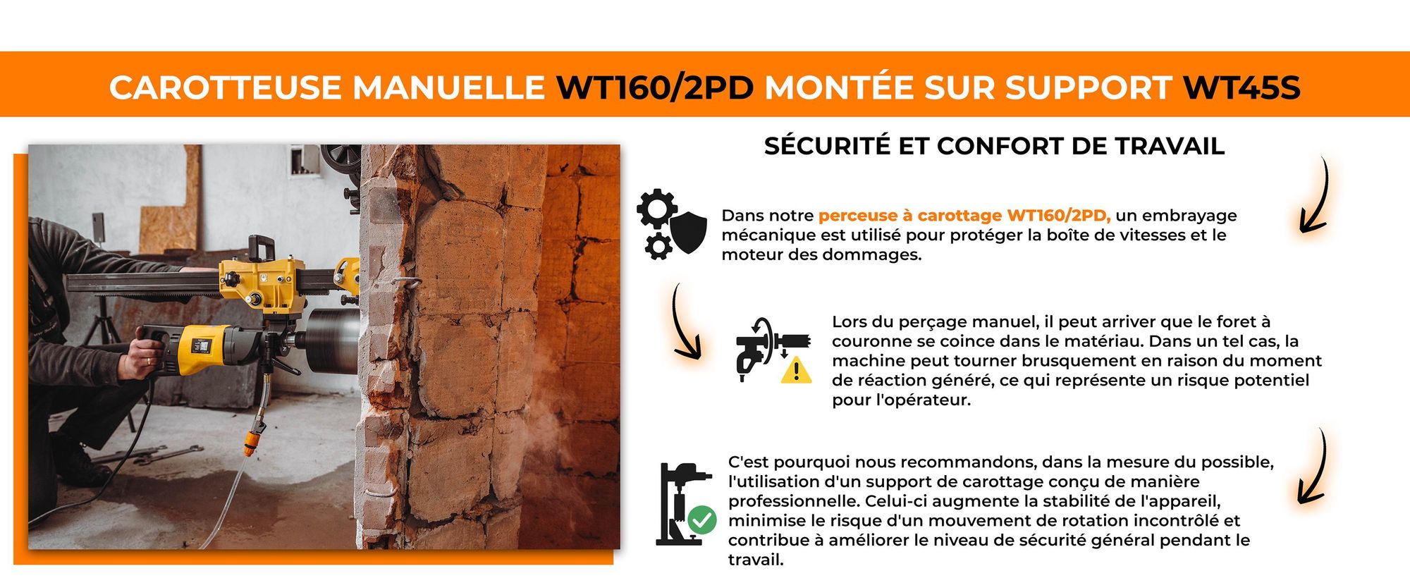 Carotteuse portative avec microprocesseur 1900 W carotteuse diamantée 2340 rpm carotteuse portative avec 2 engrenages 22-202 mm