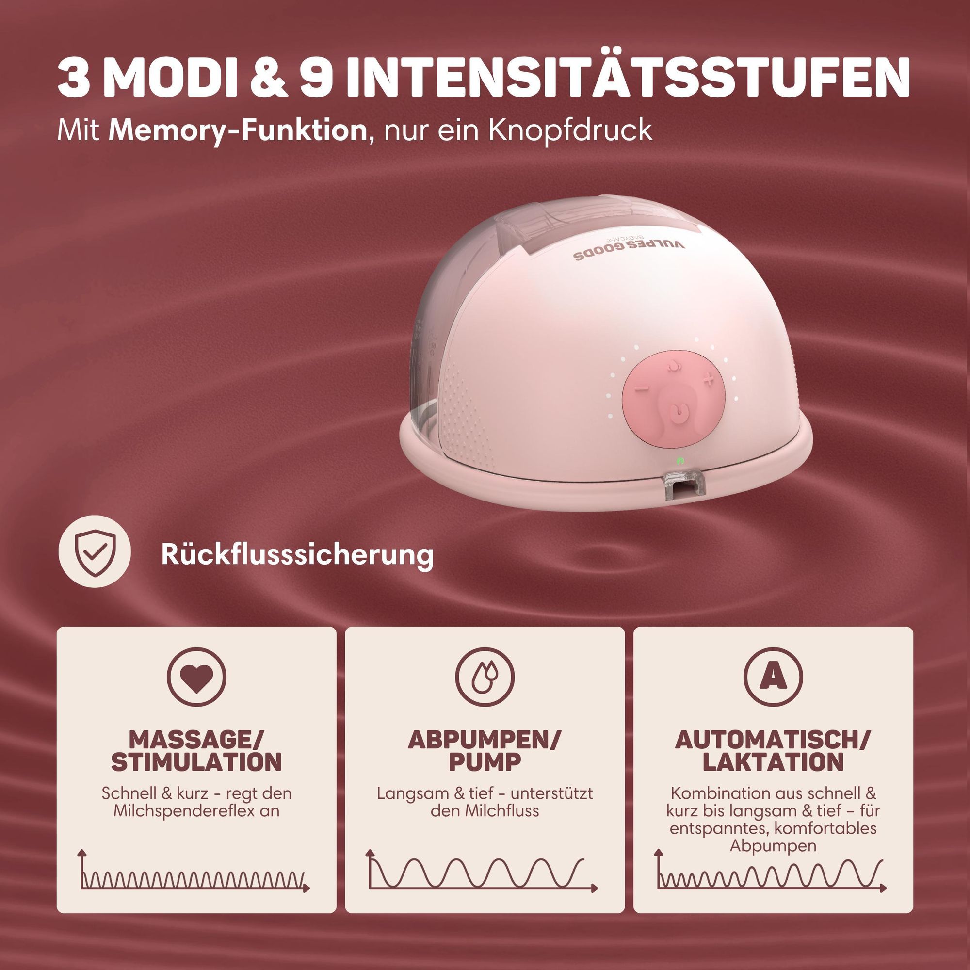Vulpes Goods Milchpumpe, Intelligente-app, Hygienisch, Kabellos, Heizkörper, Aufbewahrungstasche, Inklusive Muttermilch-Aufbewahrungsbeutel