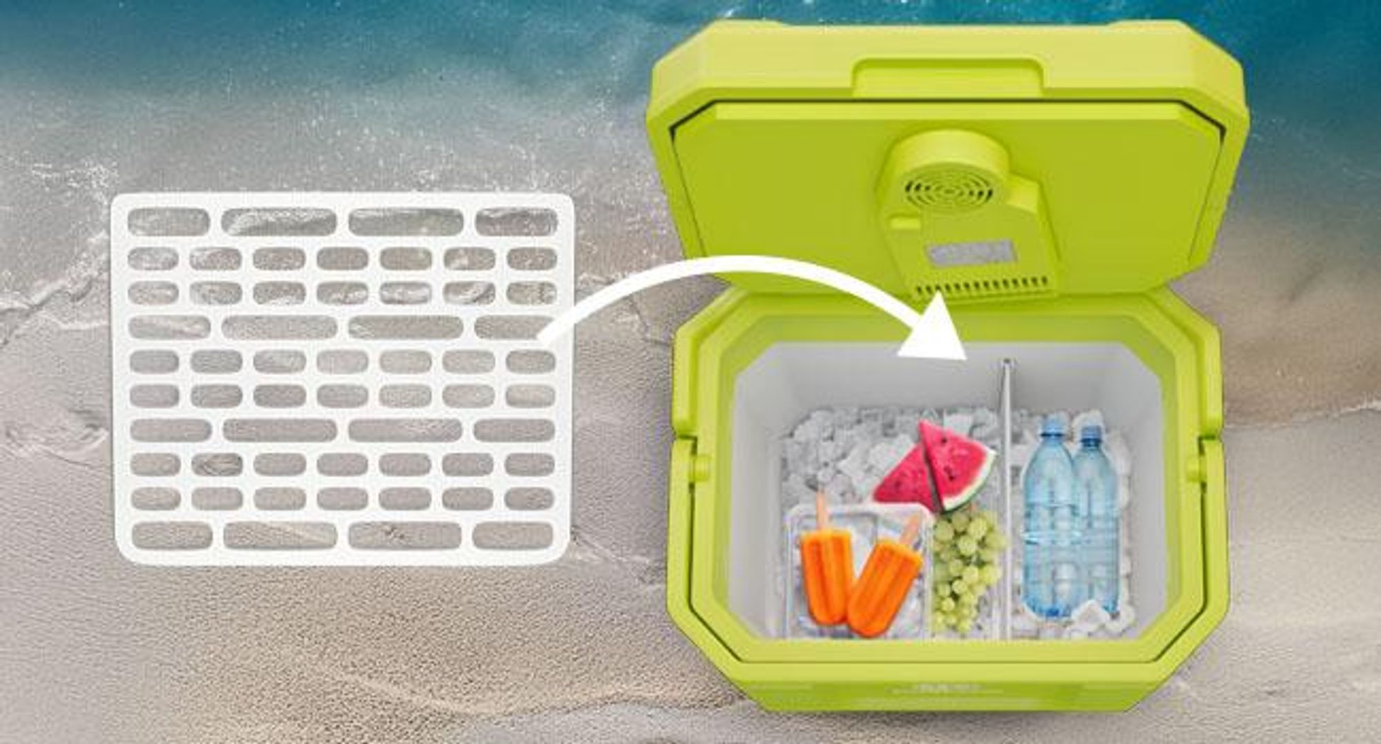 Peme Elektrische Kühlbox Trip Neon - Auto Camping Kühlschrank Bluetooth Lautsprecher leise Wärmebox Minikühlschrank Reise PKW LKW Zelt USB Car fridge
